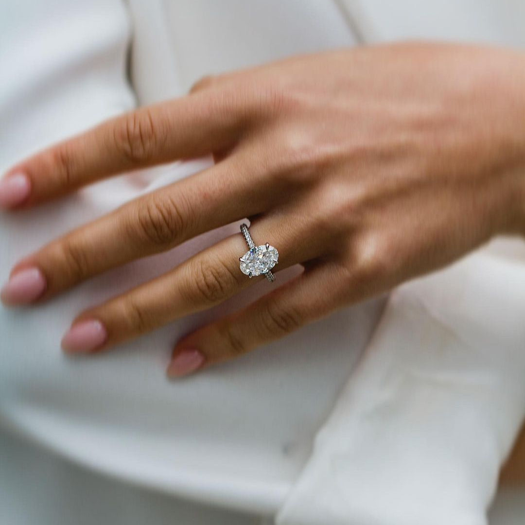 3.50 CT Oval Hidden Halo Moissanite Engagement Ring