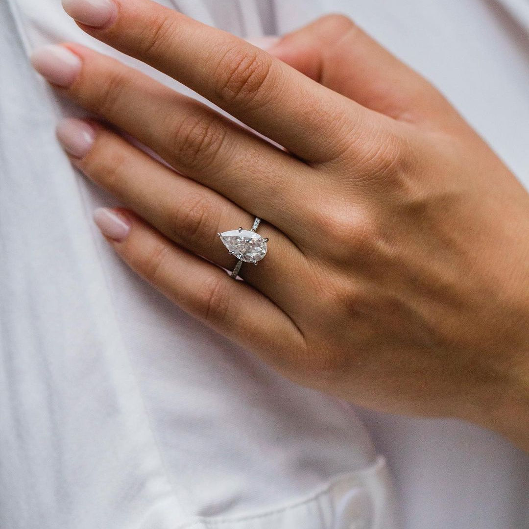 4.10 CT Pear Pave Moissanite Engagement Ring