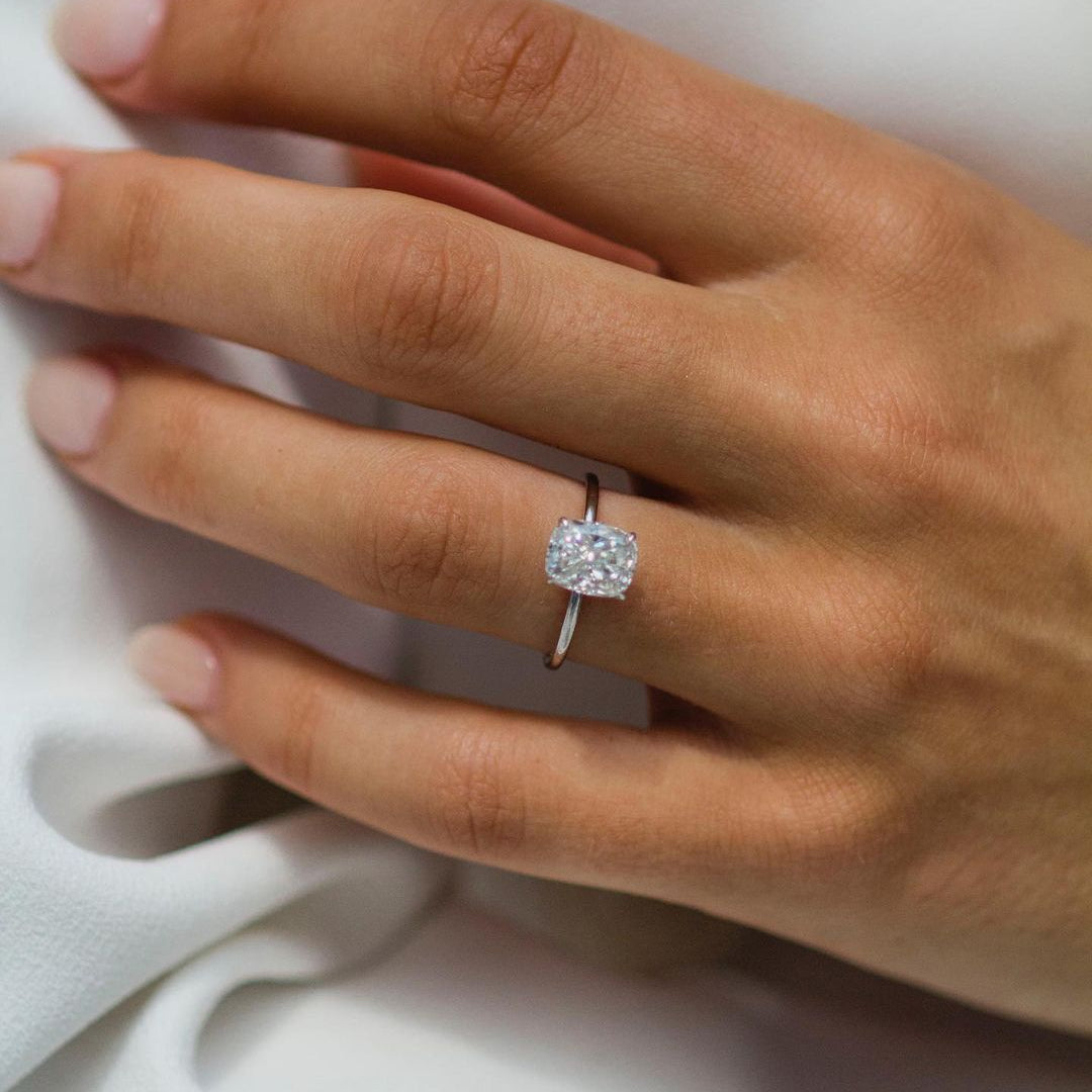 Cushion Hidden Halo Lab Grown Diamond Engagement Ring