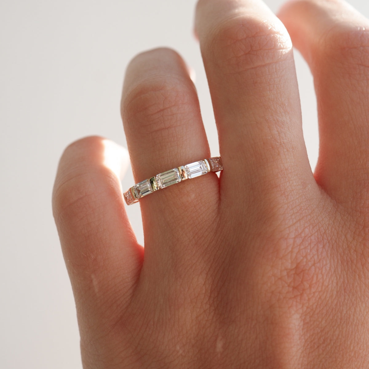 Five Stone Wedding Band Featuring 1.75 TCW Emerald Moissanite 3