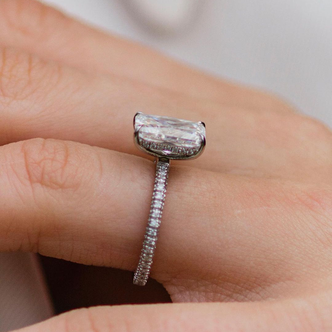 3.0 CT Radiant Hidden Halo Moissanite Engagement Ring