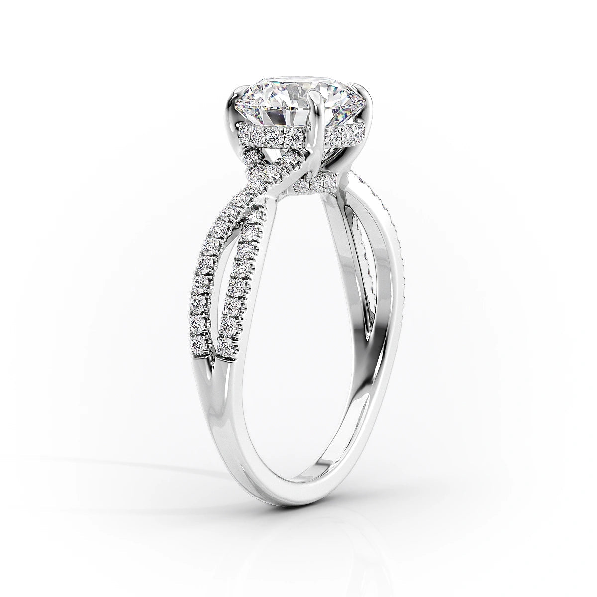 Hidden Halo Criss Cross Pave Engagement Ring Featuring 3.0 CT Pear Moissanite 2