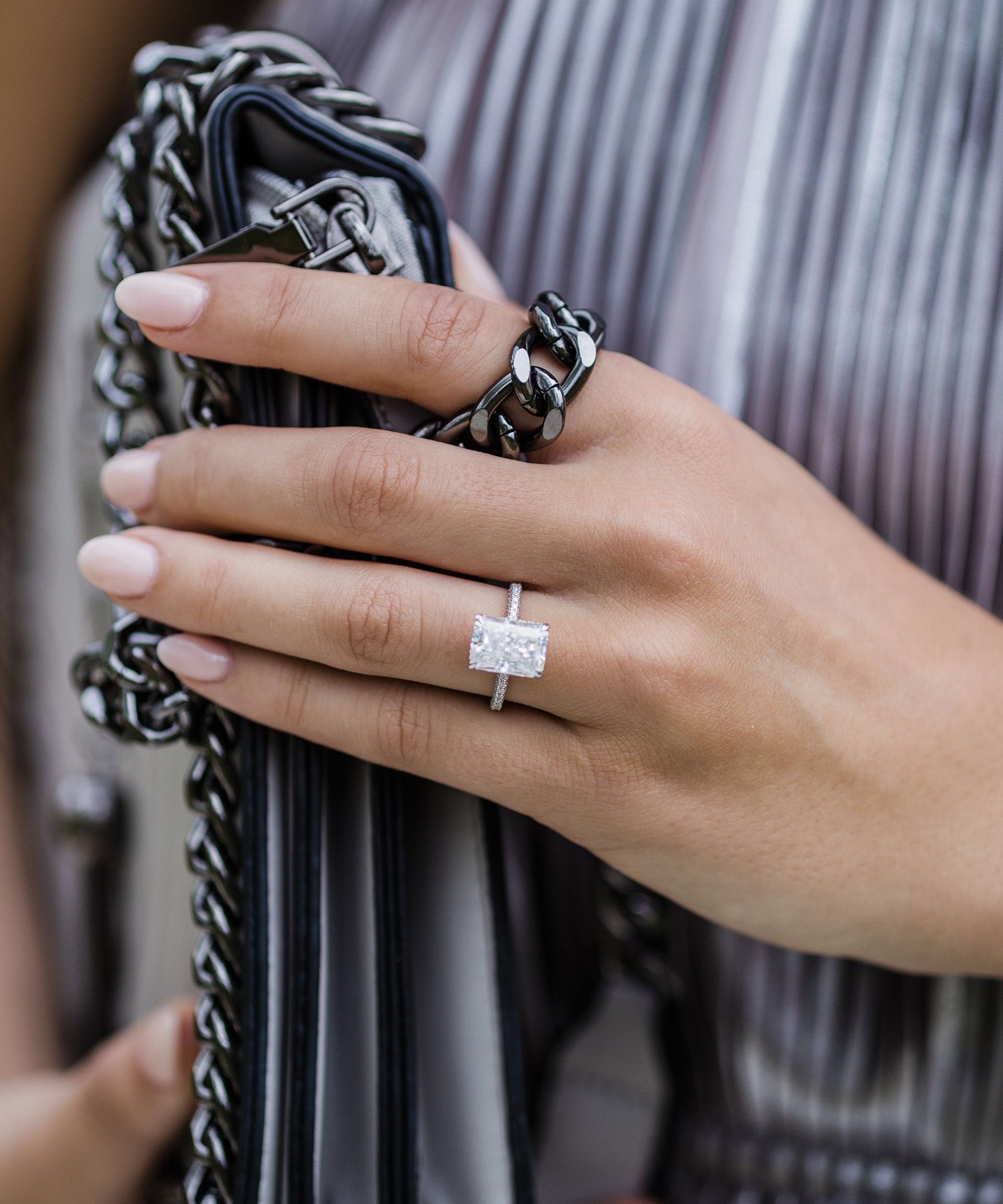 4.60 CT Radiant Solitaire Hidden Halo & Pave Moissanite Engagement Ring 1