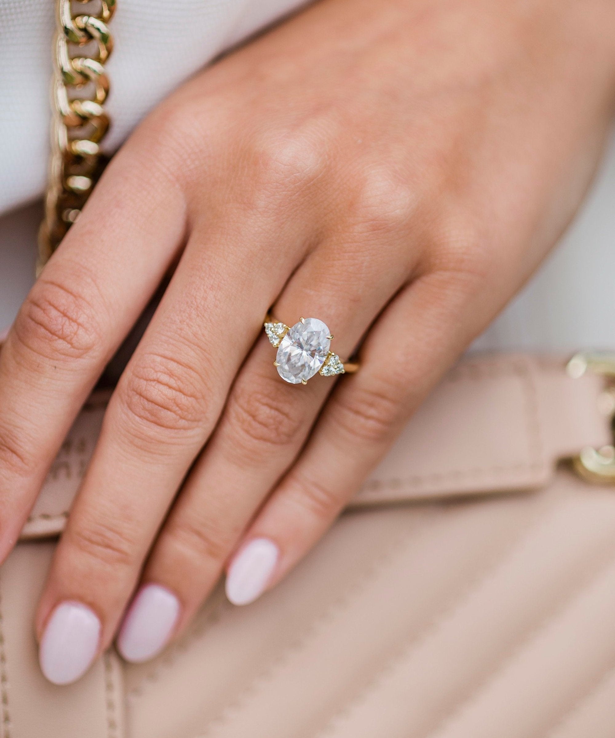 4.0 CT Oval Cluster Moissanite Engagement Ring 1