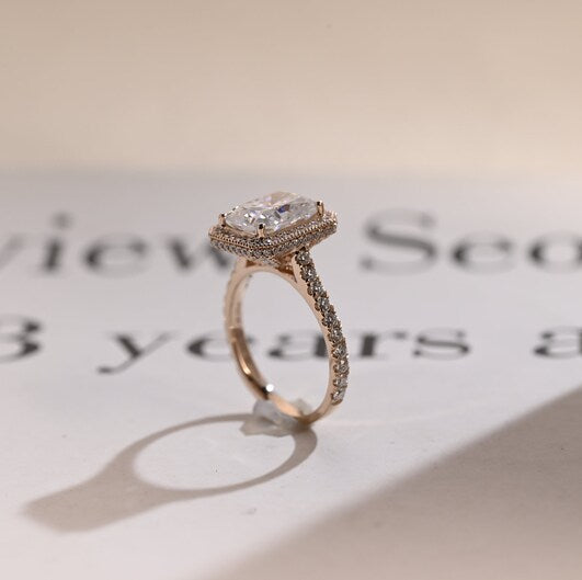 Stunning 1.0 - 2.0 CT Radiant Moissanite Engagement Ring with Pave & Halo Design 7