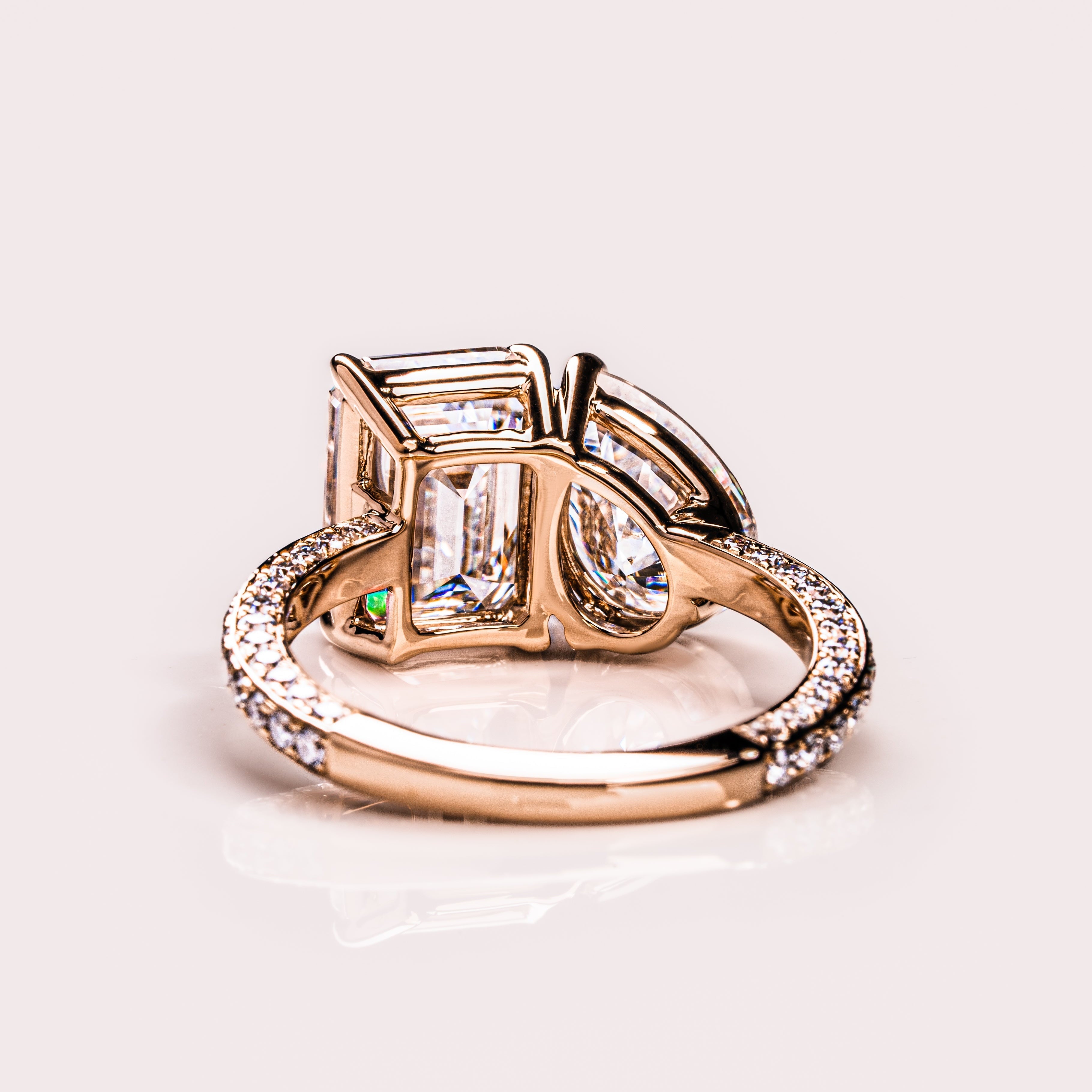 2.25 TCW Emerald & Pear Two Stone & Pave Lab Grown Diamond Engagement Ring