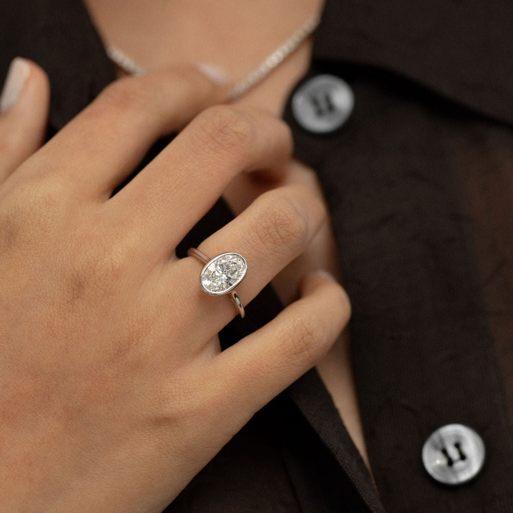 2.10 CT Oval Moissanite Bezel Solitaire Engagement Ring - farrellouise