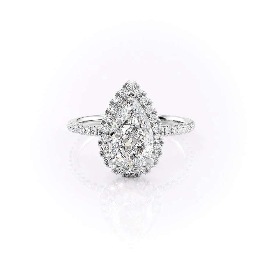 Halo Engagement Ring Featuring 1.5 CT Pear Moissanite 1