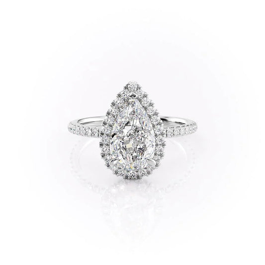 Halo Engagement Ring Featuring 1.5 CT Pear Moissanite 1