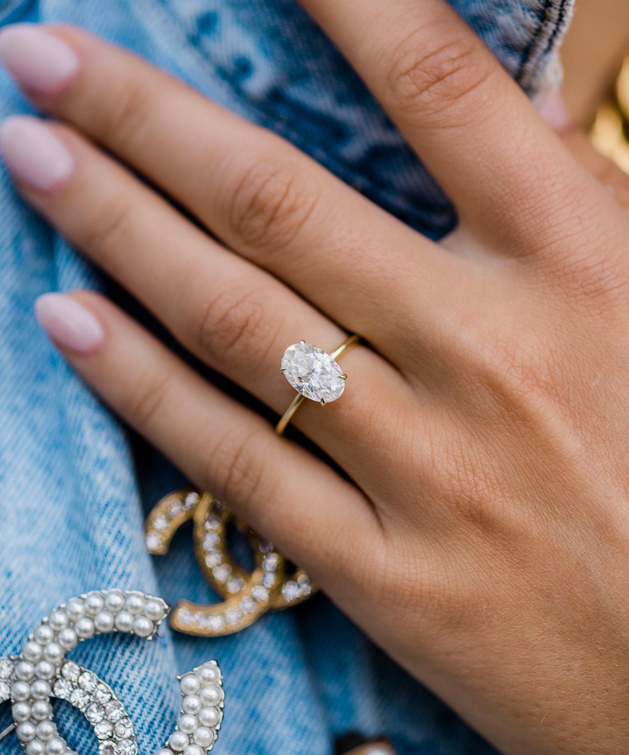 2.70 CT Oval Solitaire Hidden Halo Moissanite Engagement Ring 1