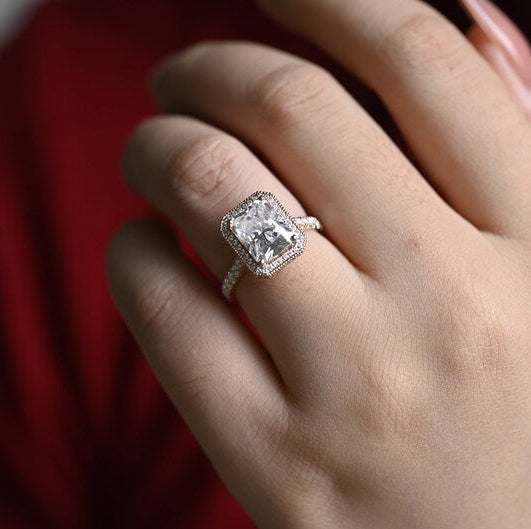 Stunning 1.0 - 2.0 CT Radiant Moissanite Engagement Ring with Pave & Halo Design 6