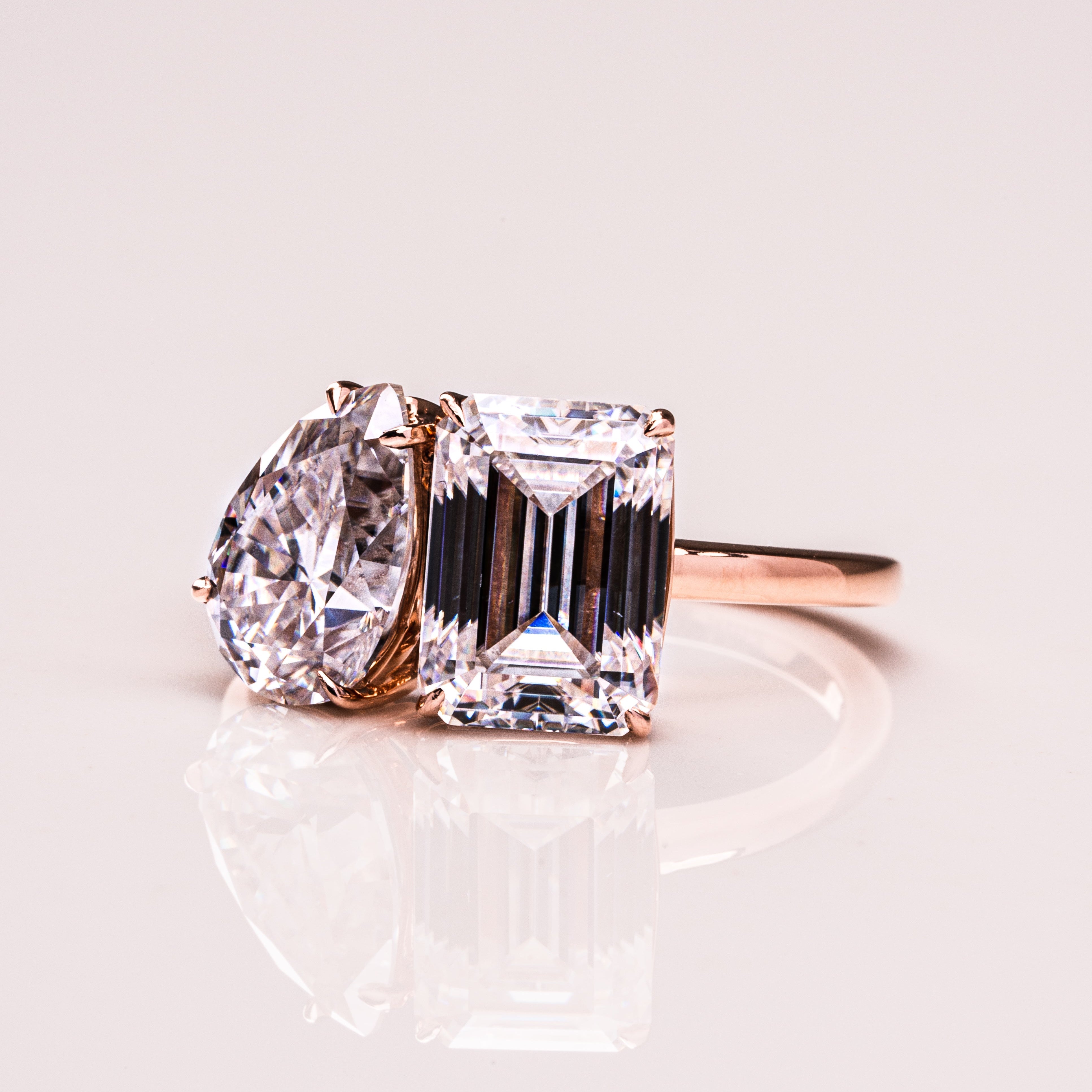 3.75 CT Emerald & Pear Two Stone Lab Grown Diamond Engagement Ring