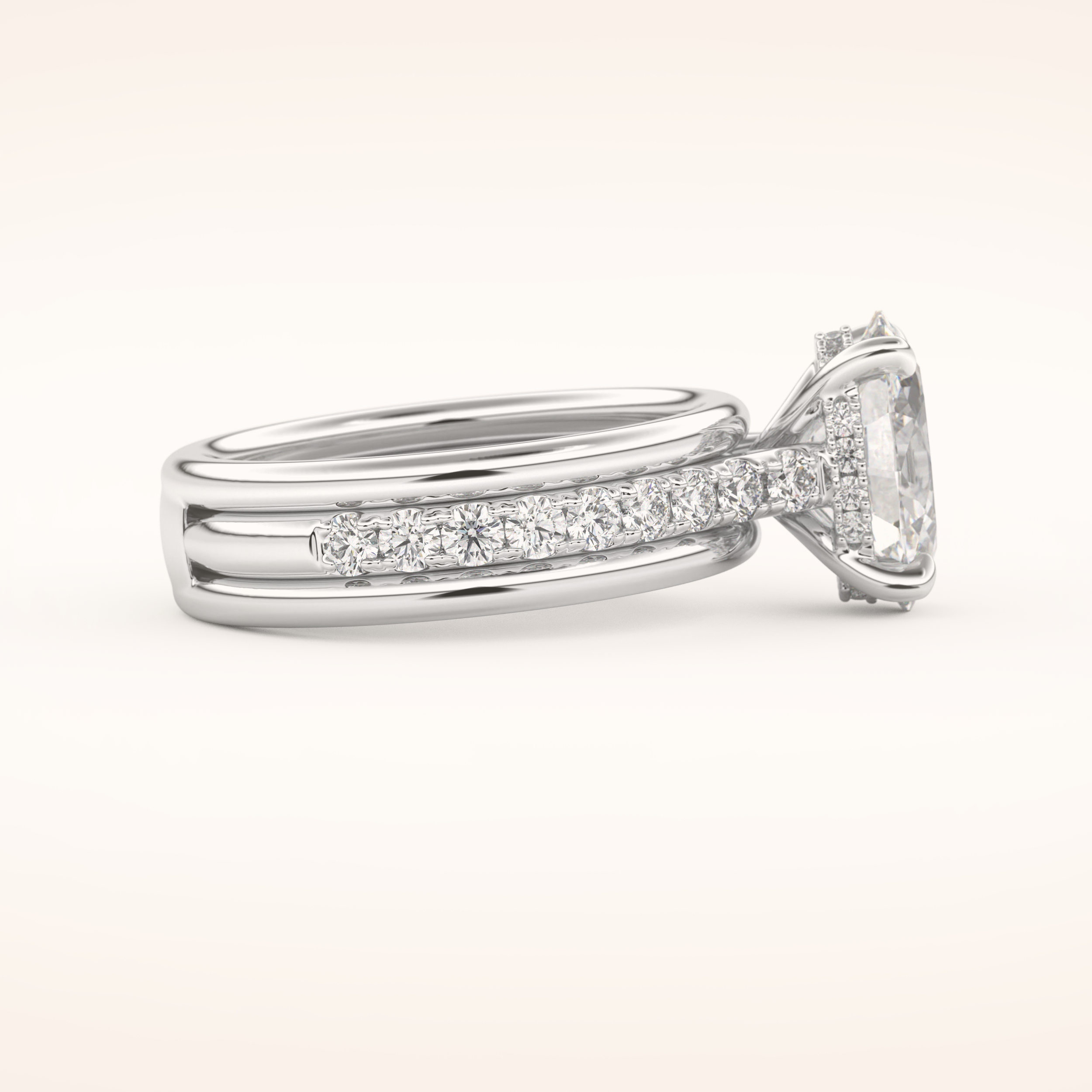 2.07 CT Oval Shaped Hidden Halo & Channel Pave Moissanite Engagement Ring