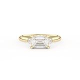 East West Emerald Three Stone Lab Grown Diamond Engagement Ring