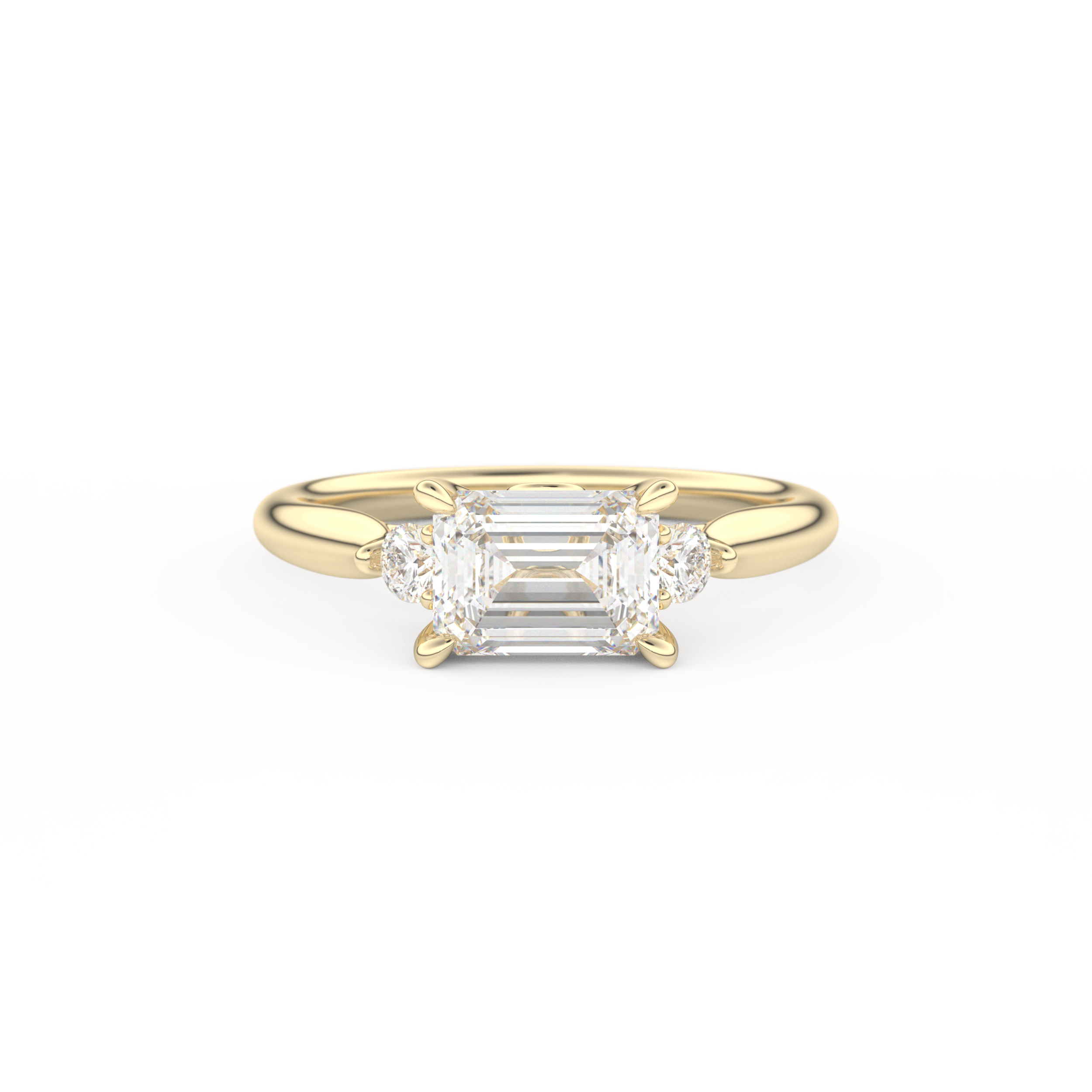 East West Emerald Three Stone Lab Grown Diamond Engagement Ring