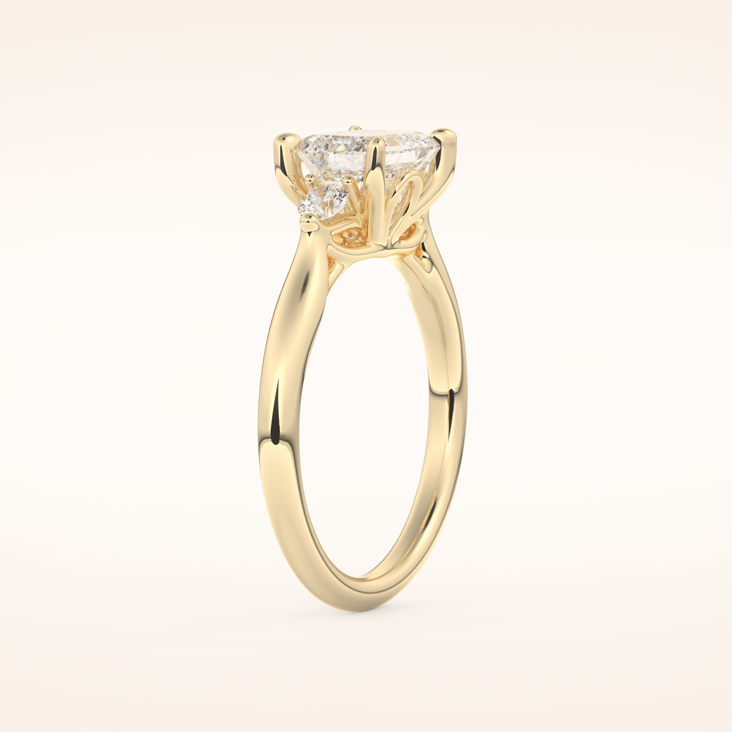 1.31 CT Emerald Shaped Three Stone Moissanite Engagement Ring
