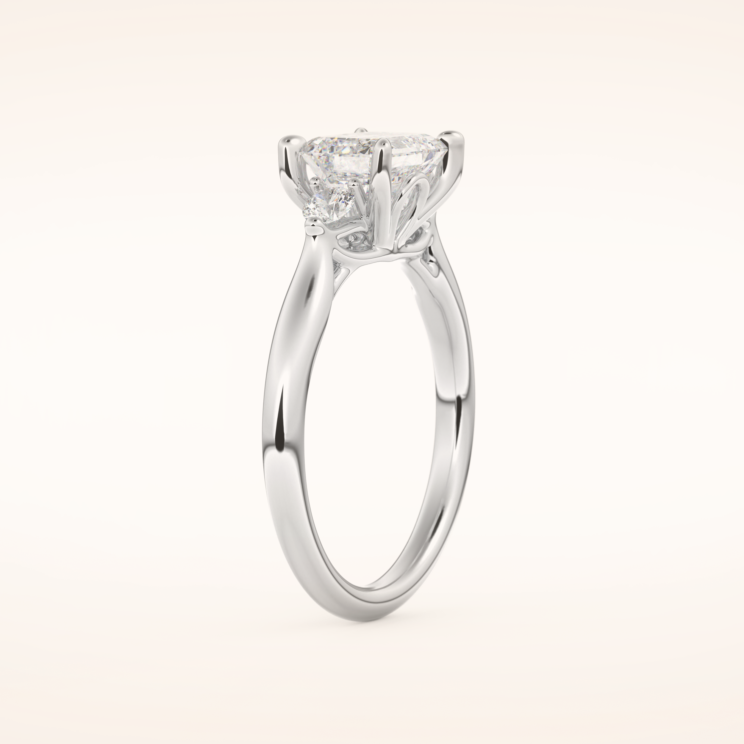 1.31 CT Emerald Shaped Three Stone Moissanite Engagement Ring