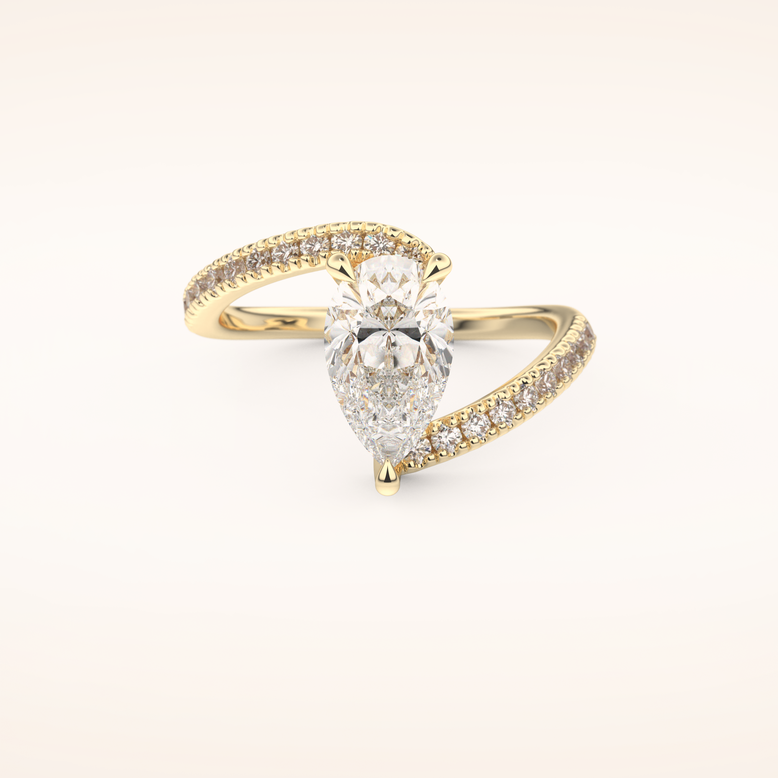 1.55 CT Pear Shaped Swirl Pave Moissanite Engagement Ring