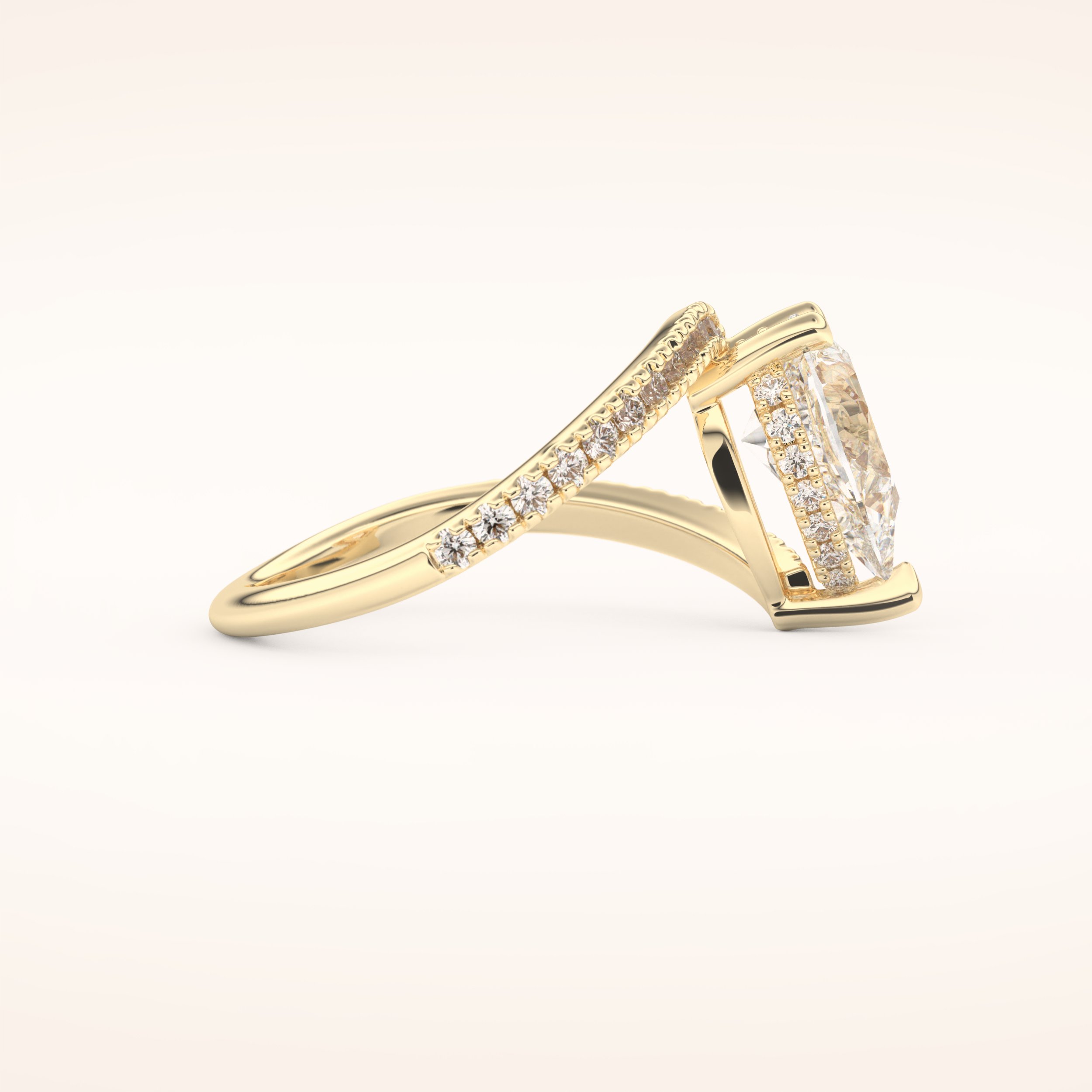 1.55 CT Pear Shaped Swirl Pave Moissanite Engagement Ring