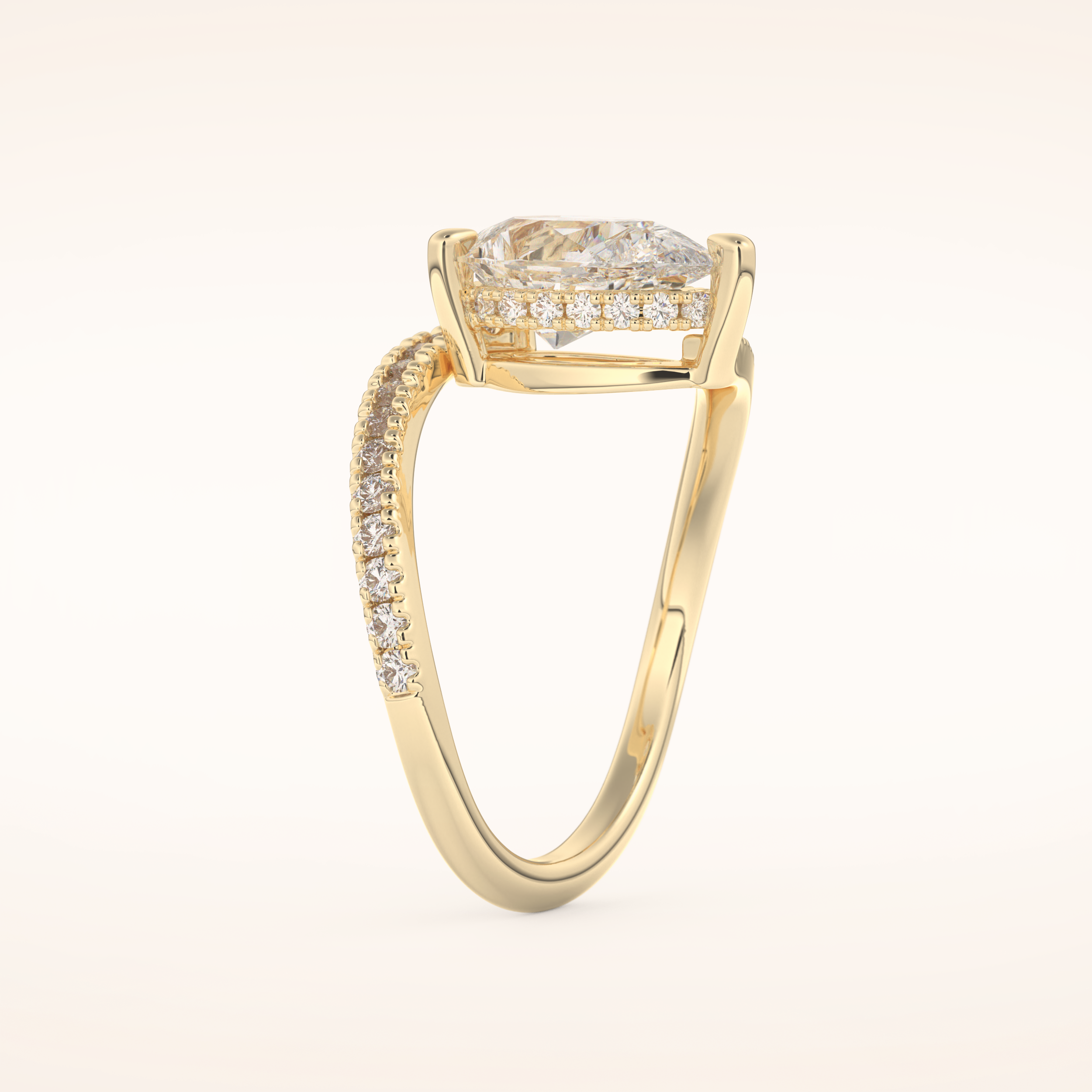 1.55 CT Pear Shaped Swirl Pave Moissanite Engagement Ring