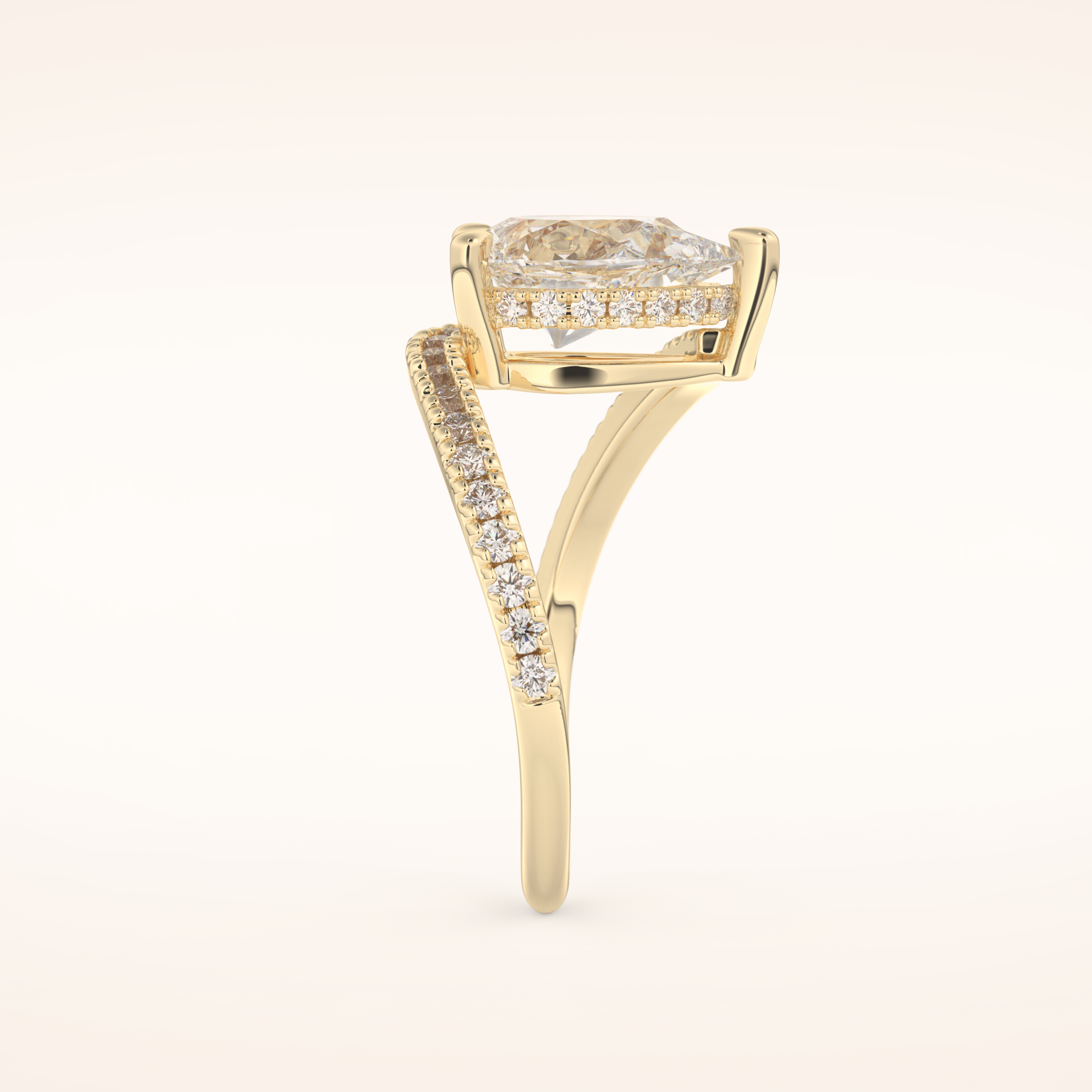 1.55 CT Pear Shaped Swirl Pave Moissanite Engagement Ring