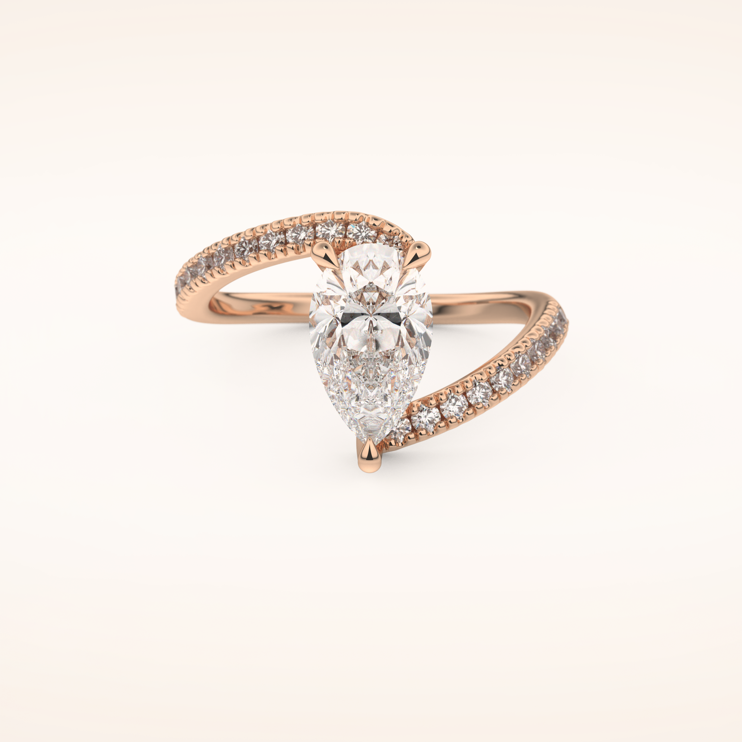 1.55 CT Pear Shaped Swirl Pave Moissanite Engagement Ring