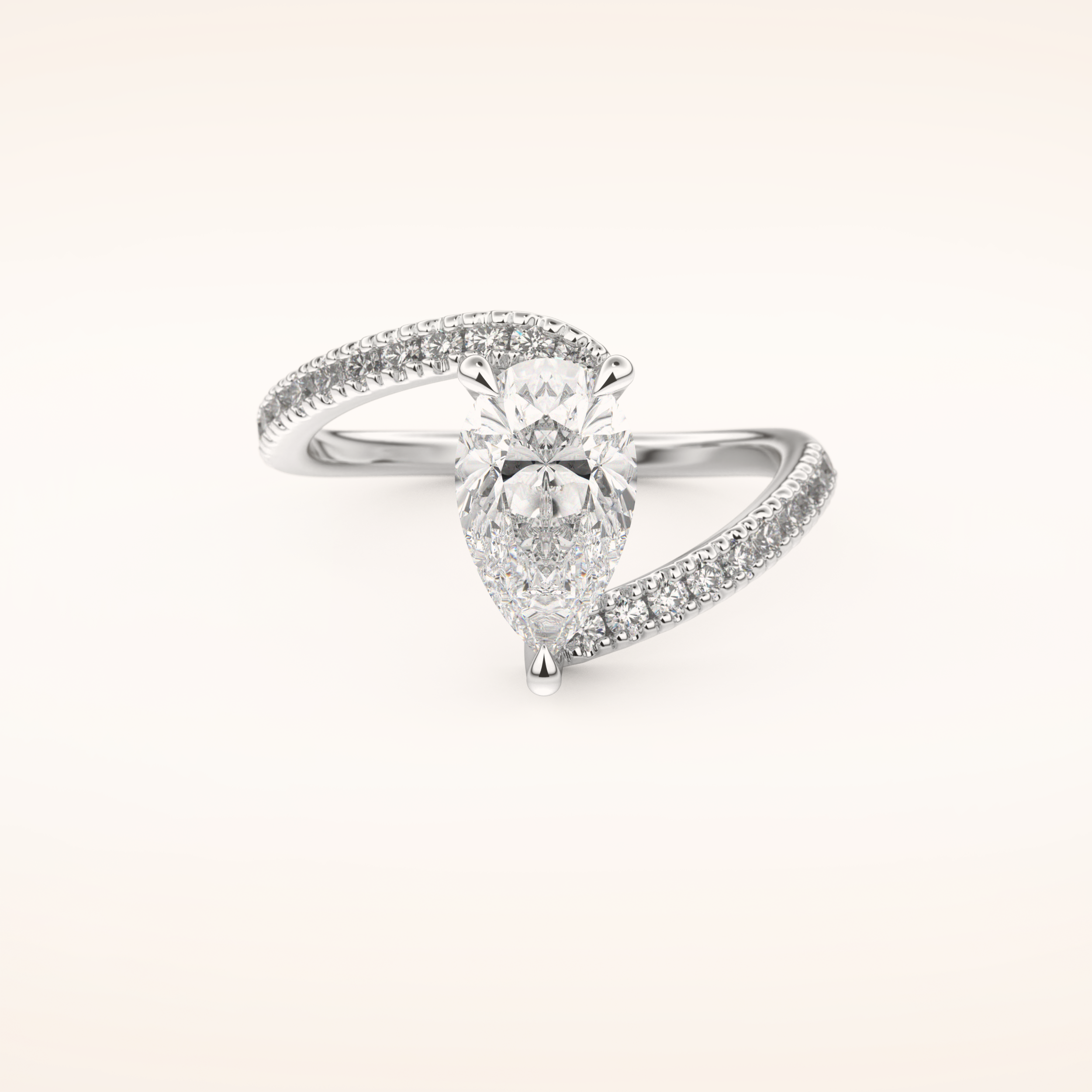 1.55 CT Pear Shaped Swirl Pave Moissanite Engagement Ring