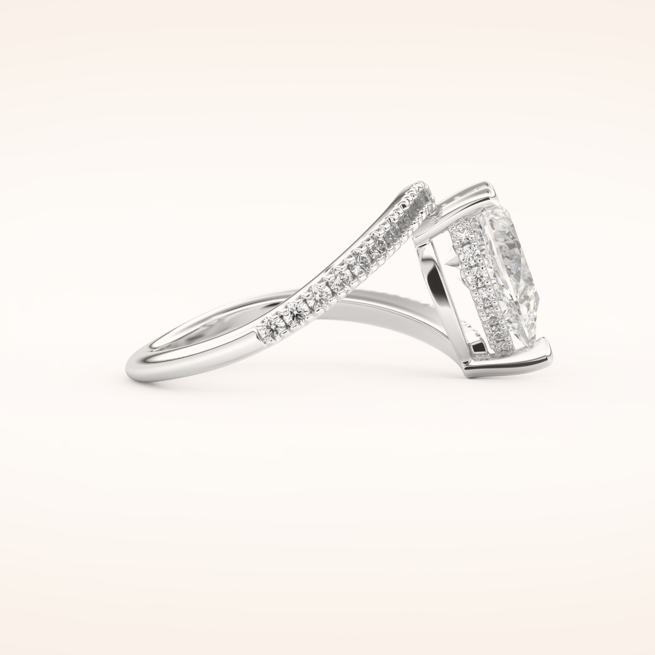 1.55 CT Pear Shaped Swirl Pave Moissanite Engagement Ring