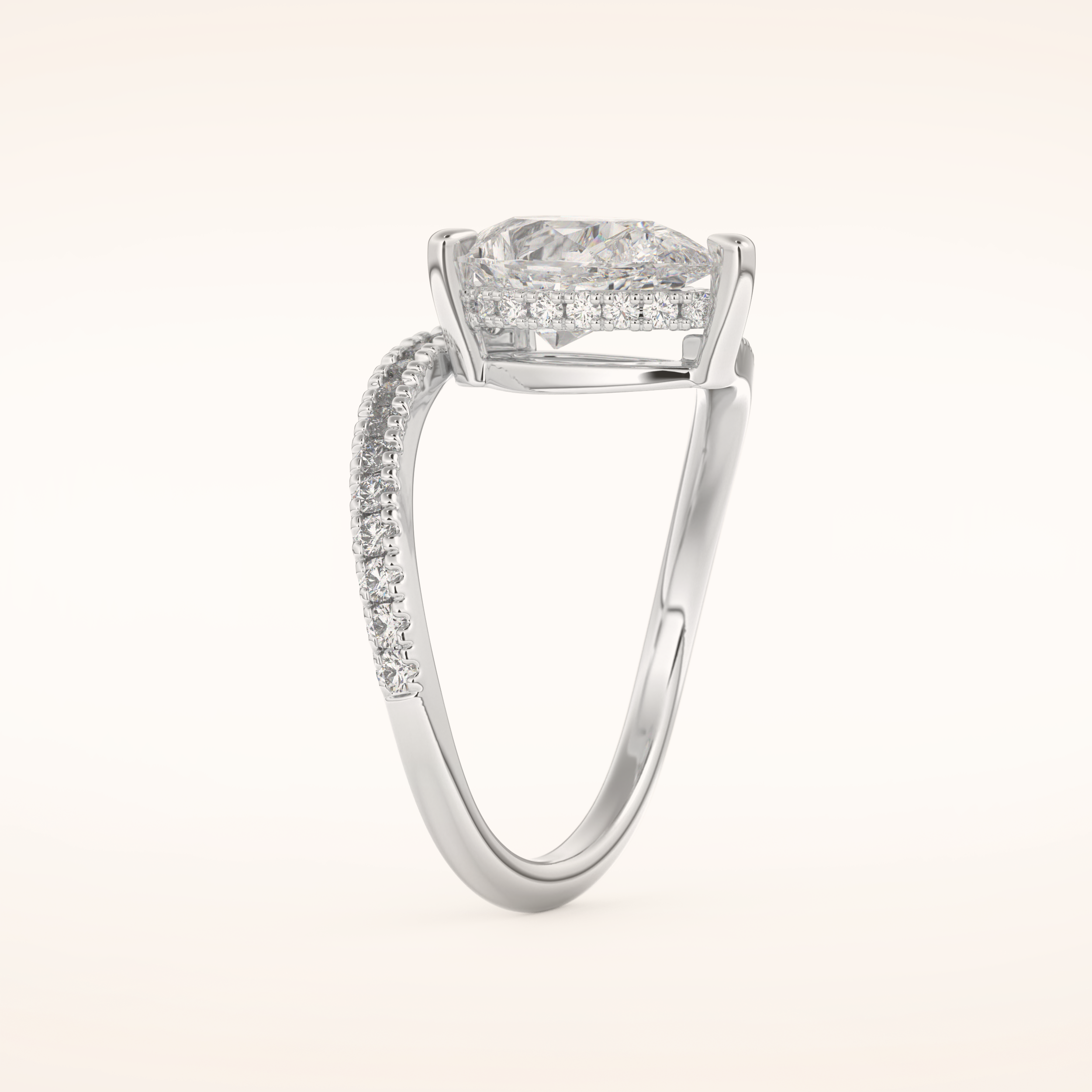 1.55 CT Pear Shaped Swirl Pave Moissanite Engagement Ring