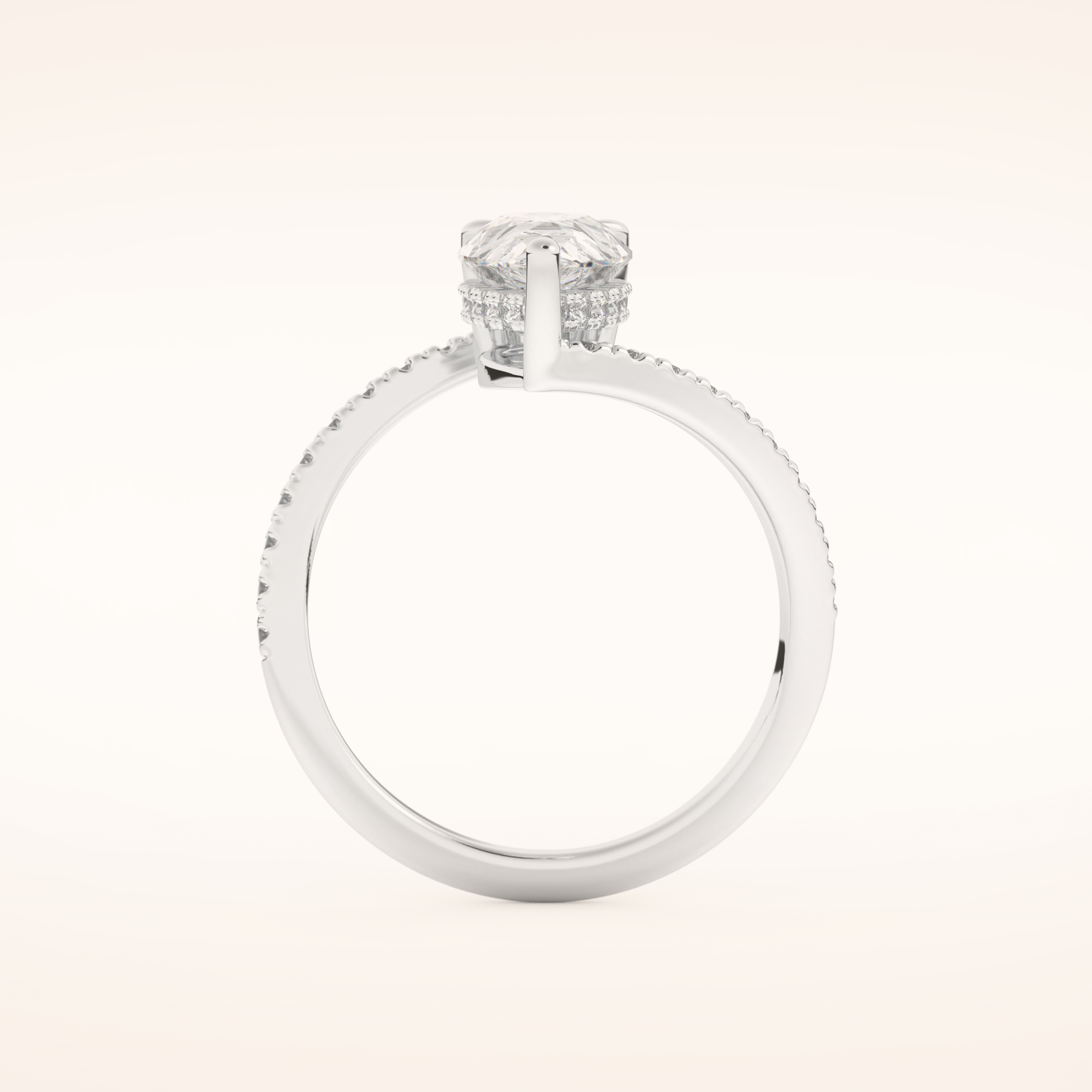 1.55 CT Pear Shaped Swirl Pave Moissanite Engagement Ring