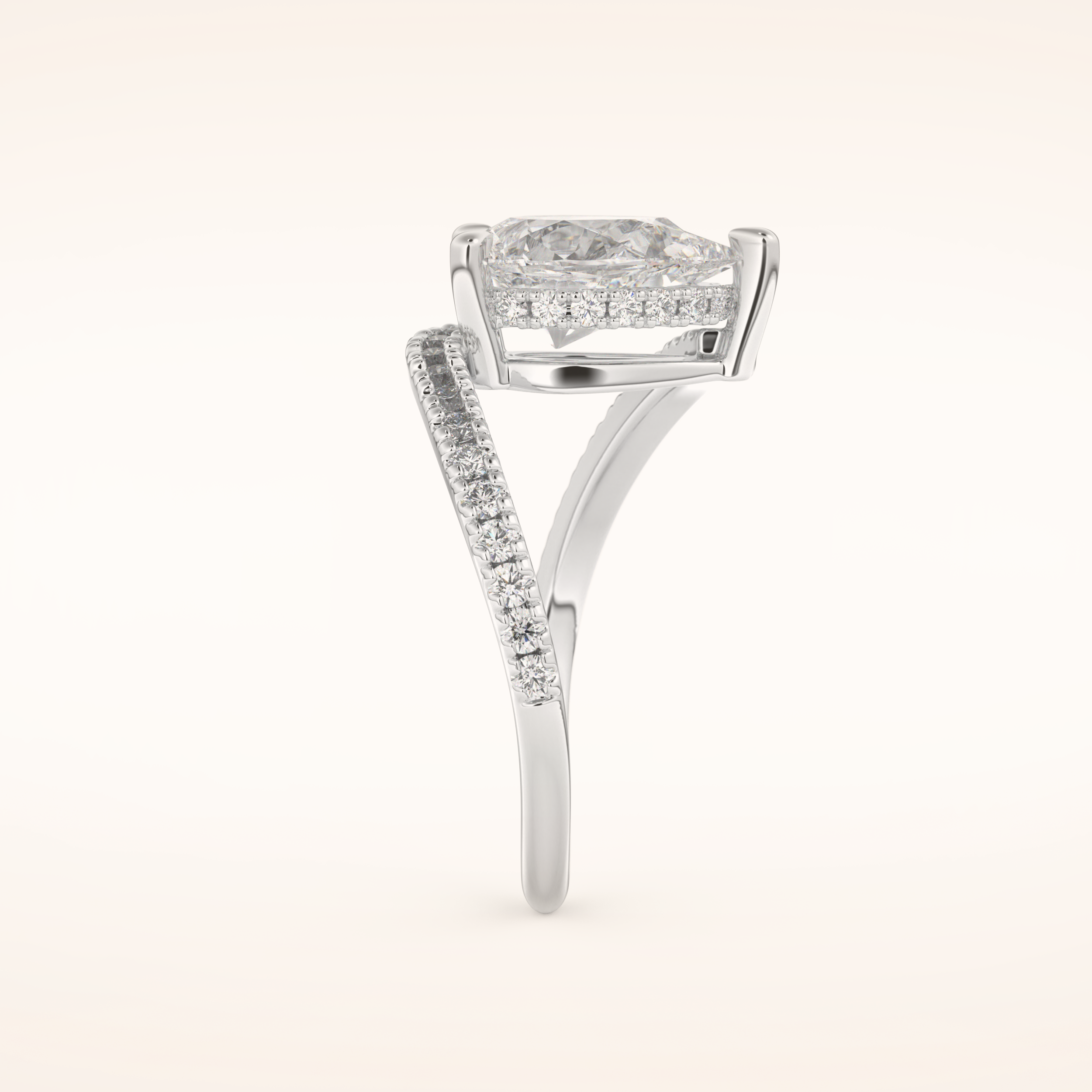 1.55 CT Pear Shaped Swirl Pave Moissanite Engagement Ring