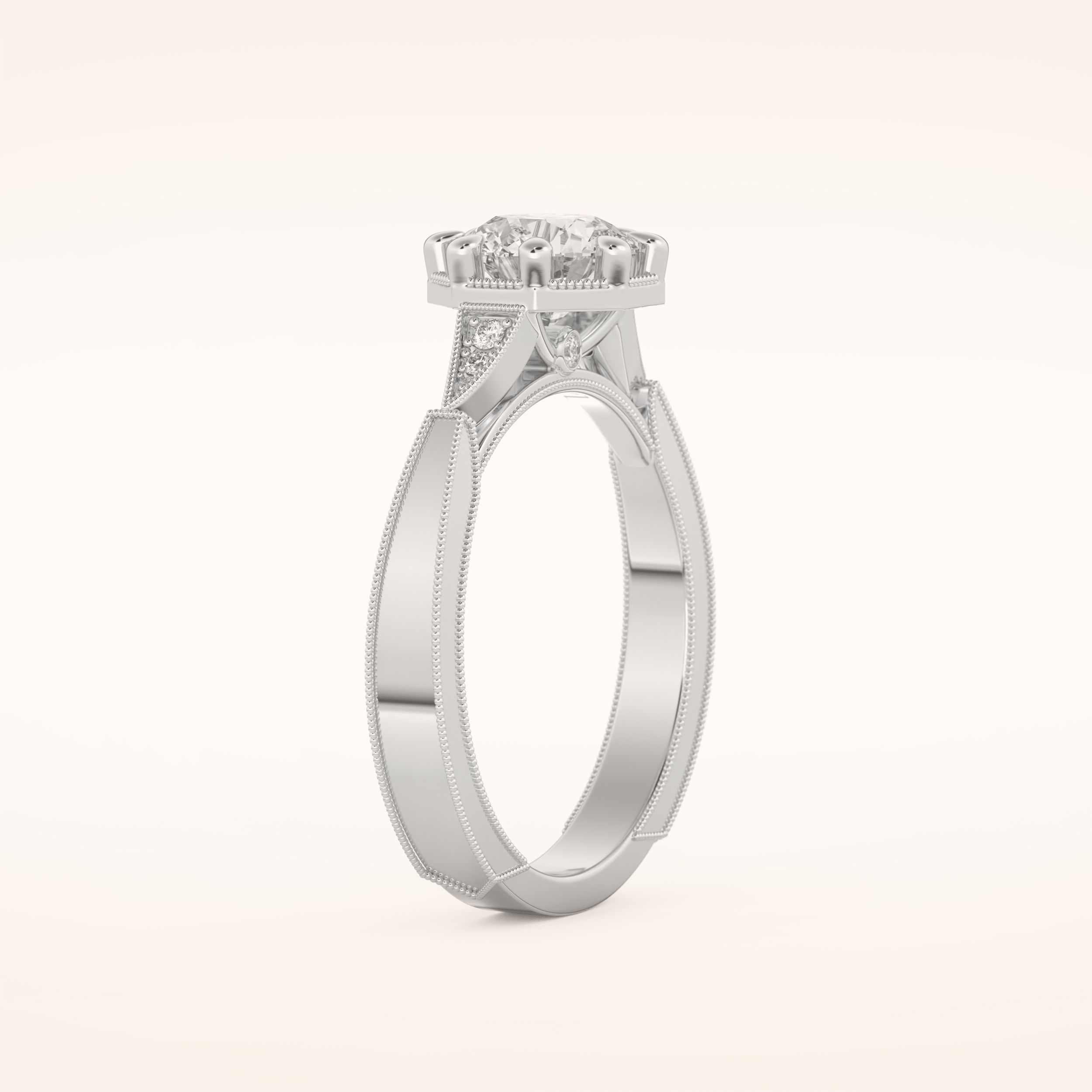 1 CT Round Shaped Pave Moissanite Engagement Ring