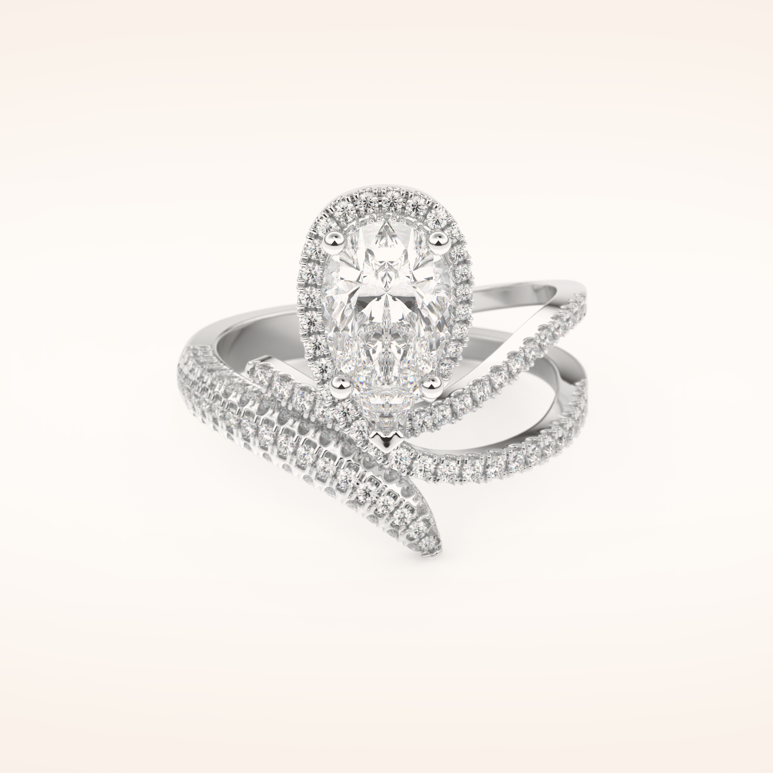 1.52 CT Round Shaped Halo & Pave Double Shank Moissanite Engagement Ring