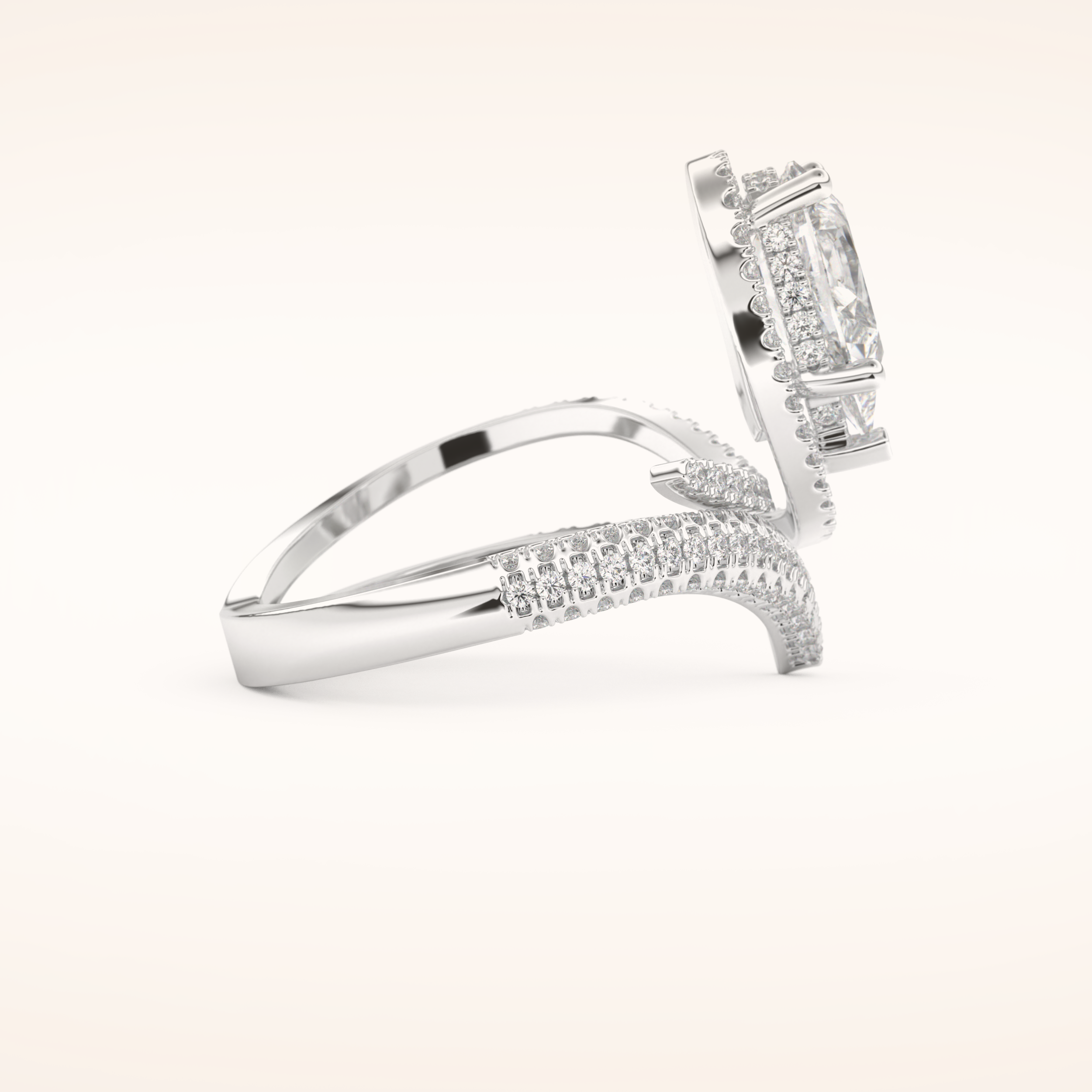 1.52 CT Round Shaped Halo & Pave Double Shank Moissanite Engagement Ring