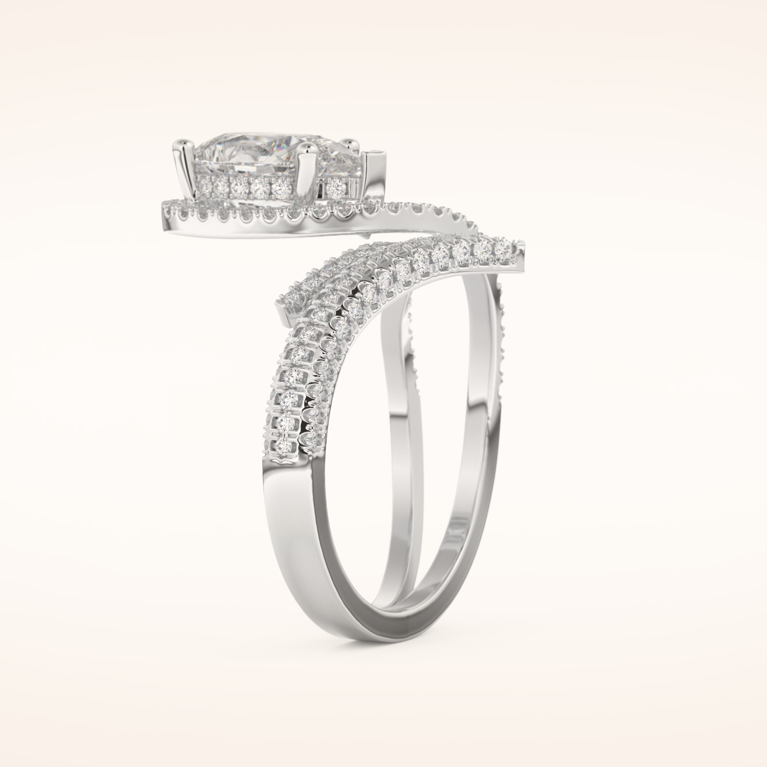 1.52 CT Round Shaped Halo & Pave Double Shank Moissanite Engagement Ring