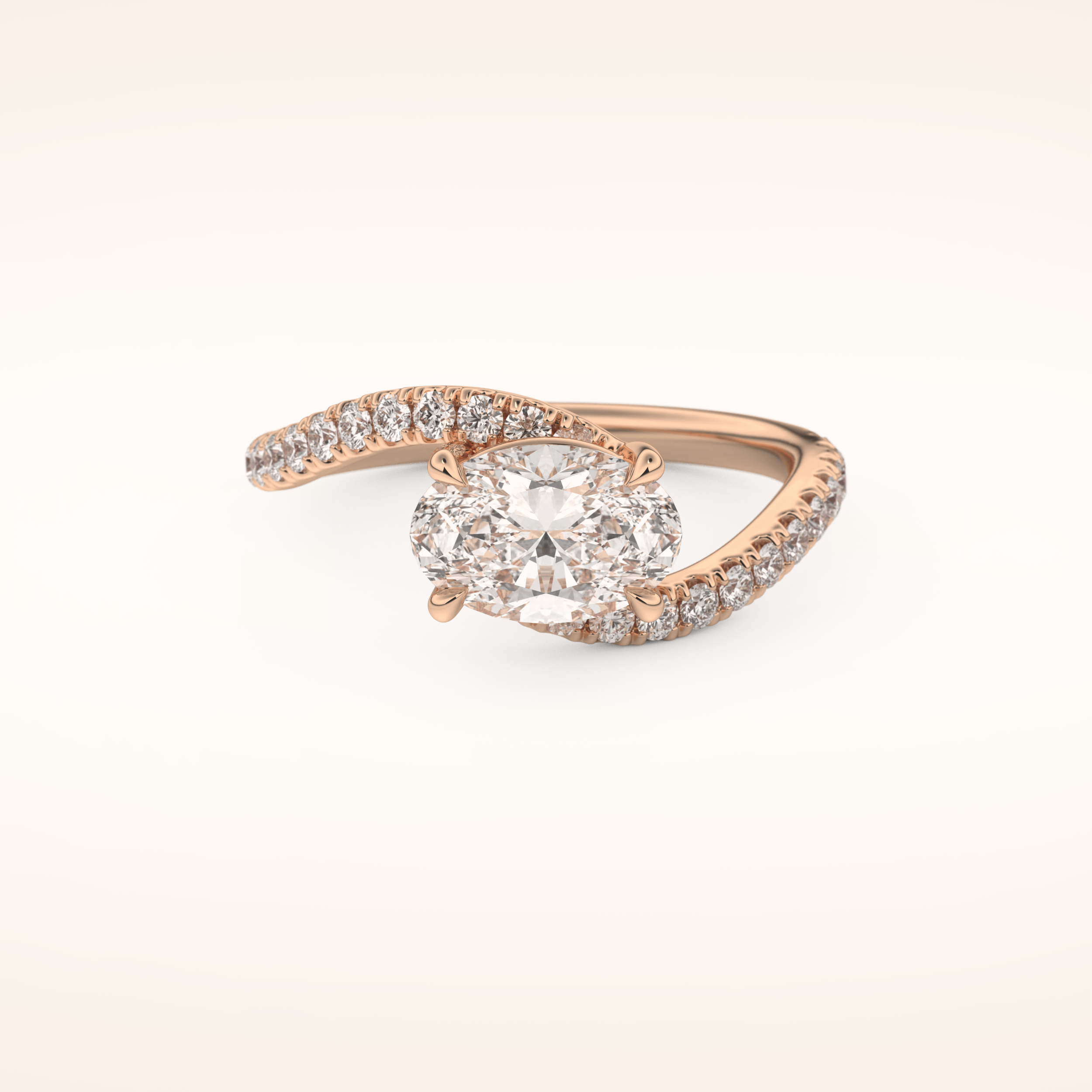 1.3 CT Oval Shaped Swirl Pave Moissanite Engagement Ring