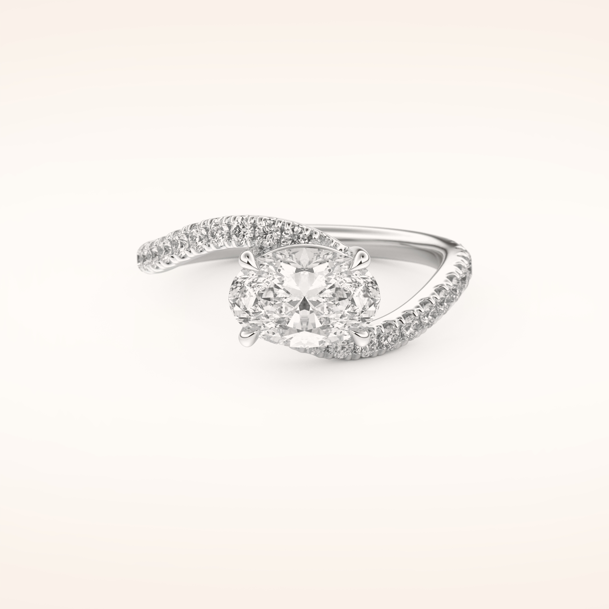 1.3 CT Oval Shaped Swirl Pave Moissanite Engagement Ring