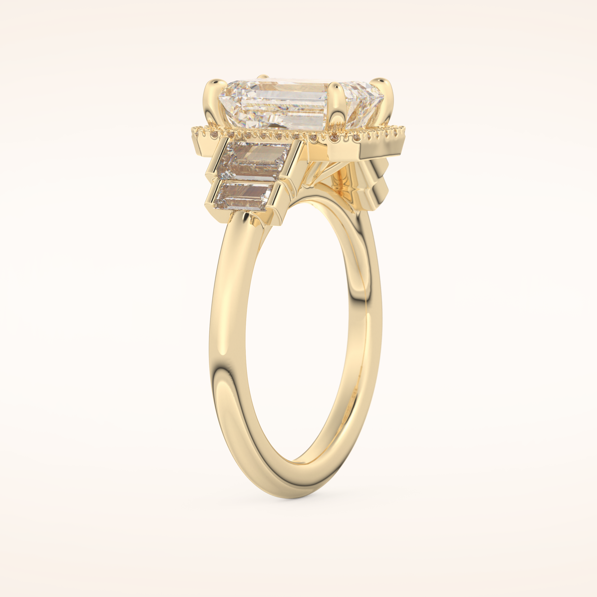 2.71 CT Emerald Shaped Cluster Moissanite Engagement Ring