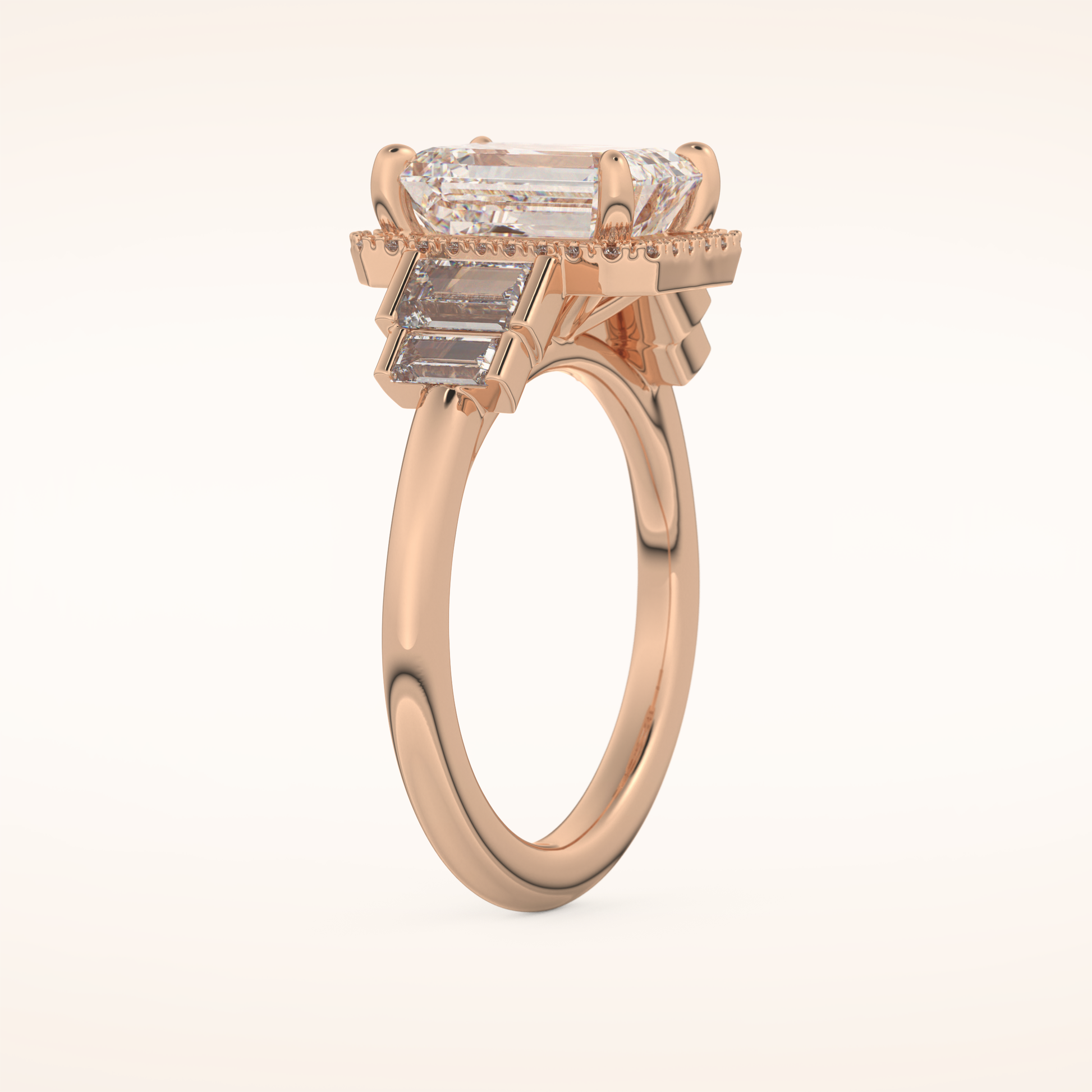 2.71 CT Emerald Shaped Cluster Moissanite Engagement Ring