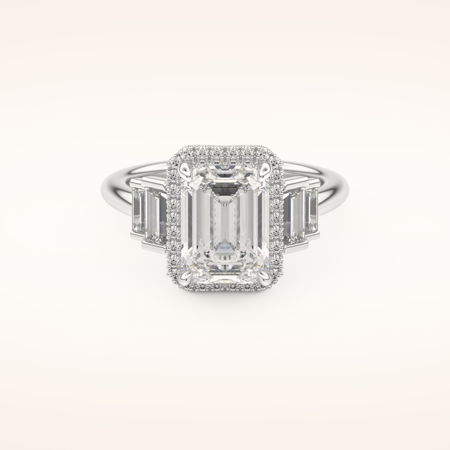 2.71 CT Emerald Shaped Cluster Moissanite Engagement Ring