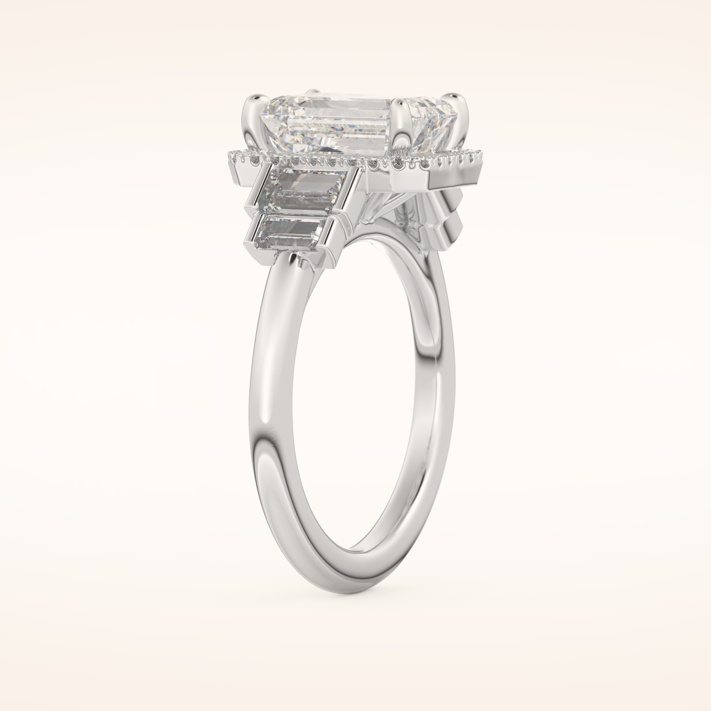 2.71 CT Emerald Shaped Cluster Moissanite Engagement Ring