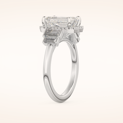 2.71 CT Emerald Shaped Cluster Moissanite Engagement Ring