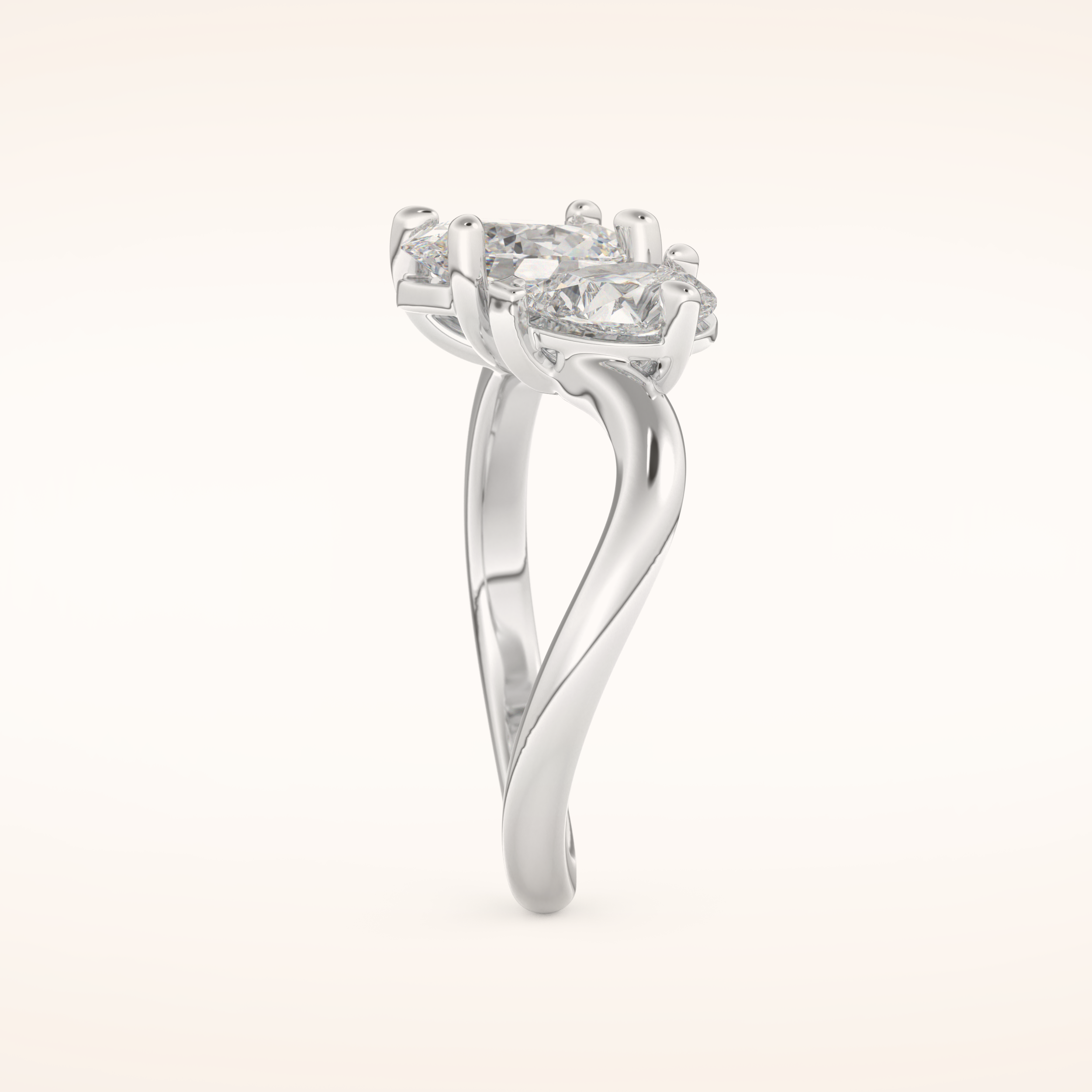 3.92 TCW Oval & Pear Shaped Toi Et Moi Moissanite Engagement Ring