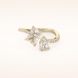 1.5 CT Radiant Shaped Toi Et Moi & Pave Open Shank Moissanite Engagement Ring