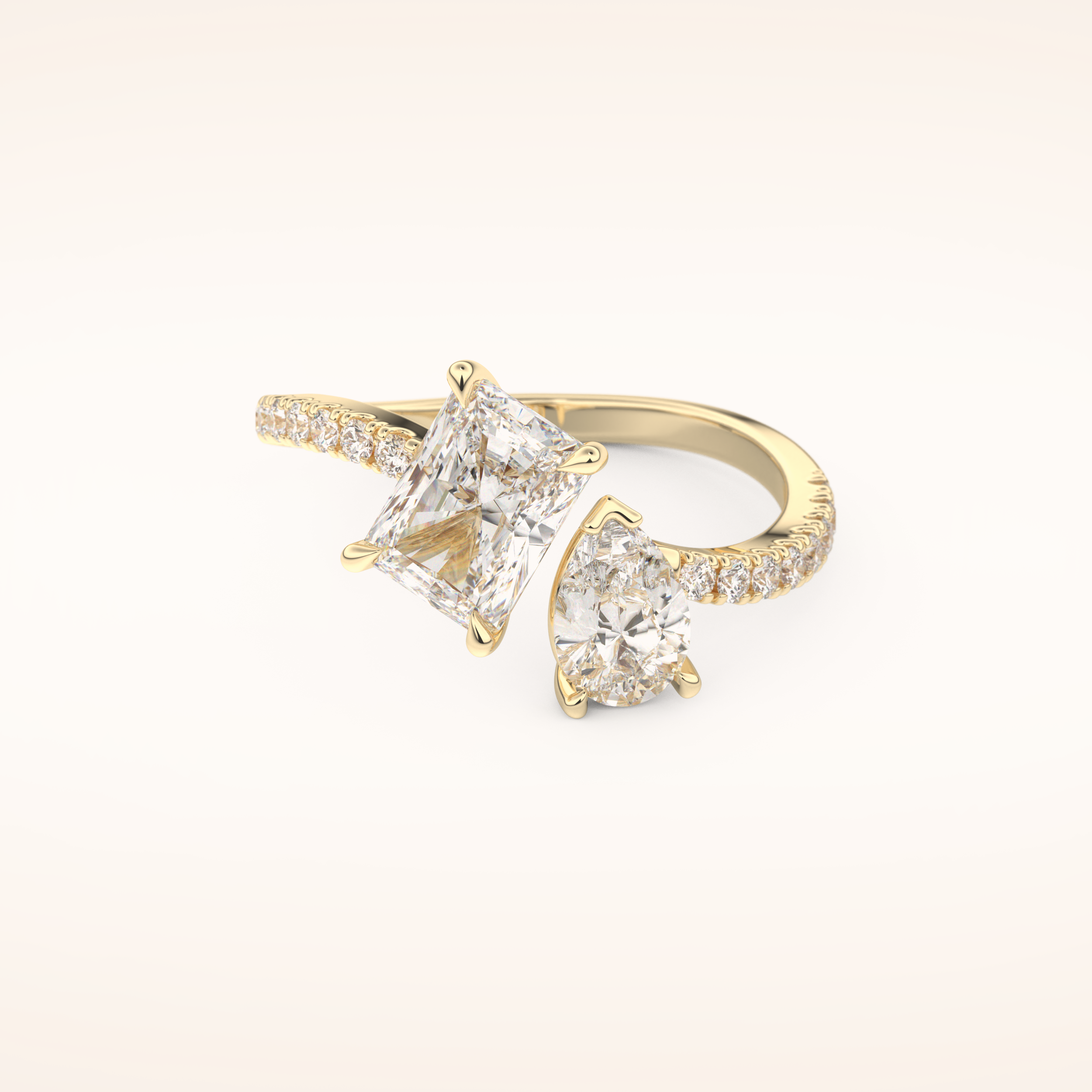 1.5 CT Radiant Shaped Toi Et Moi & Pave Open Shank Moissanite Engagement Ring