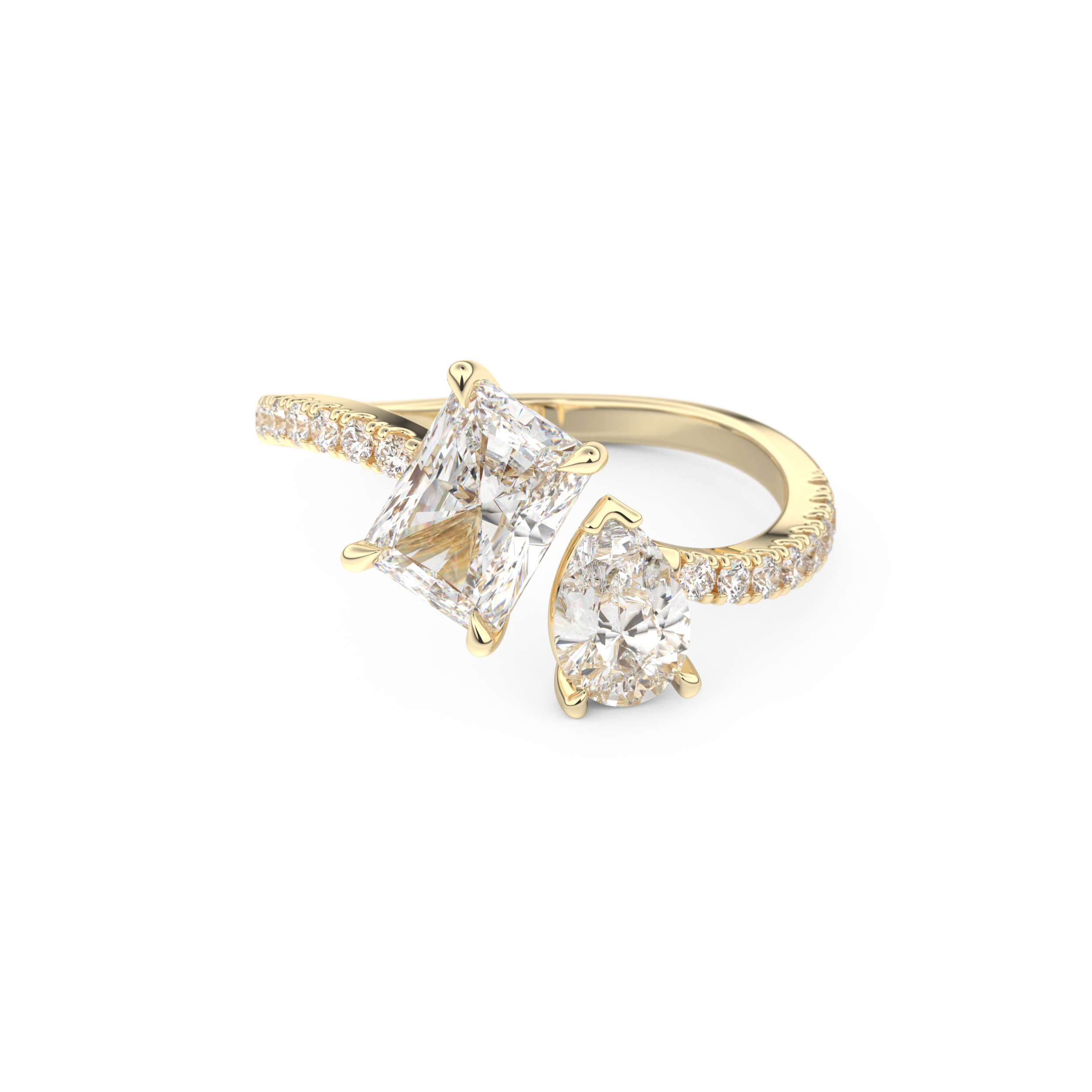 Radiant & Pear Two Stone Pave & Open Shank Lab Grown Diamond Engagement Ring