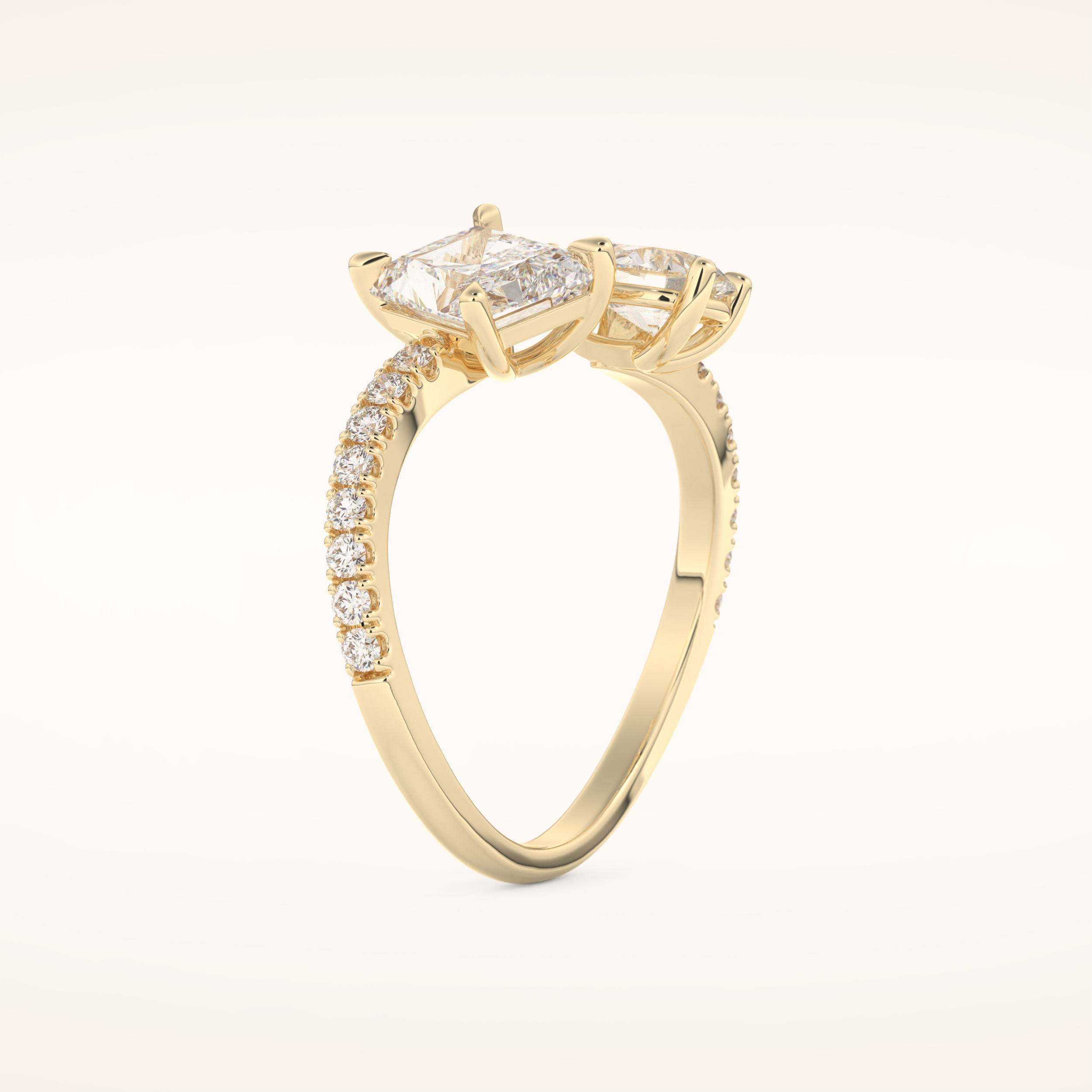 1.5 CT Radiant Shaped Toi Et Moi & Pave Open Shank Moissanite Engagement Ring
