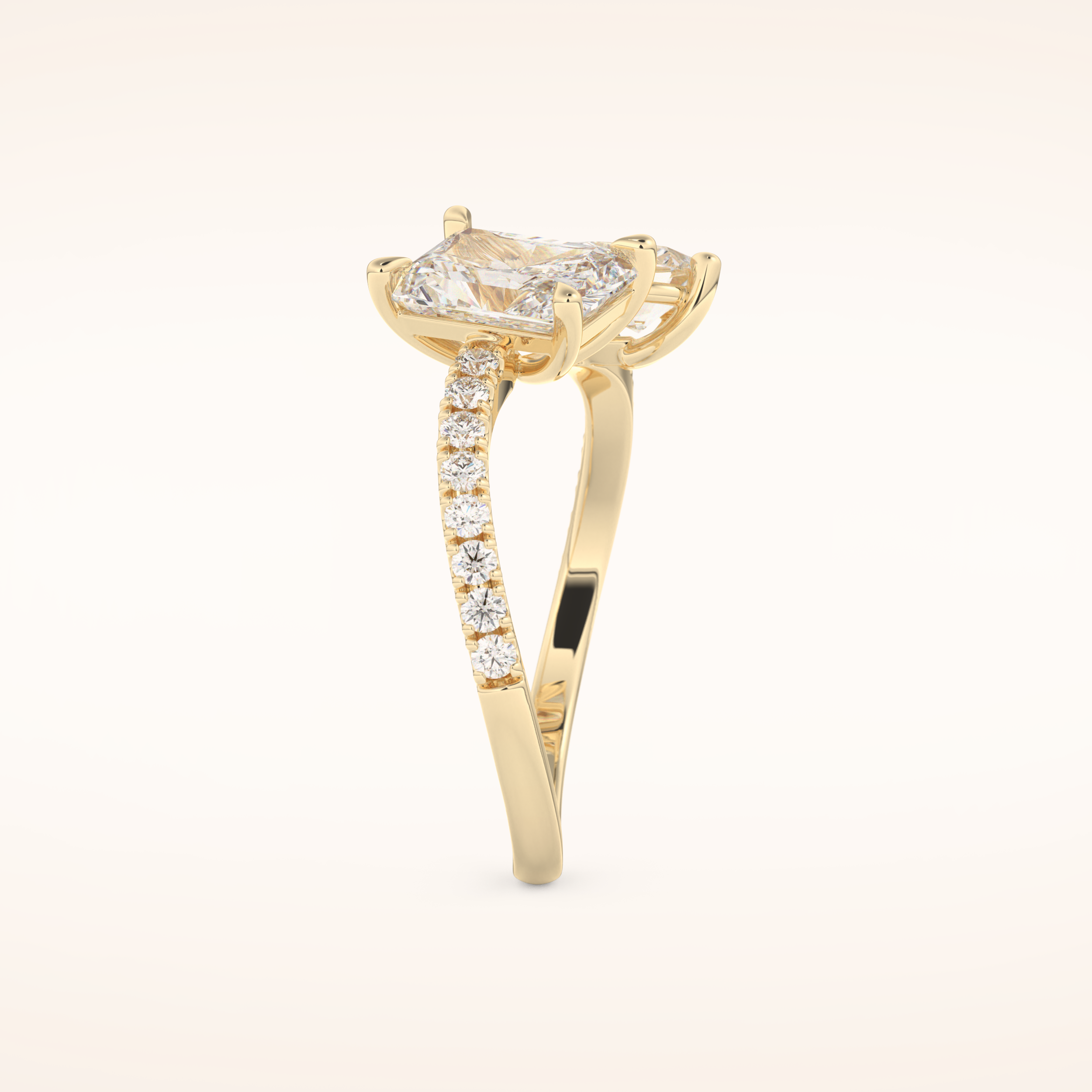 1.5 CT Radiant Shaped Toi Et Moi & Pave Open Shank Moissanite Engagement Ring