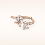 1.5 CT Radiant Shaped Toi Et Moi & Pave Open Shank Moissanite Engagement Ring