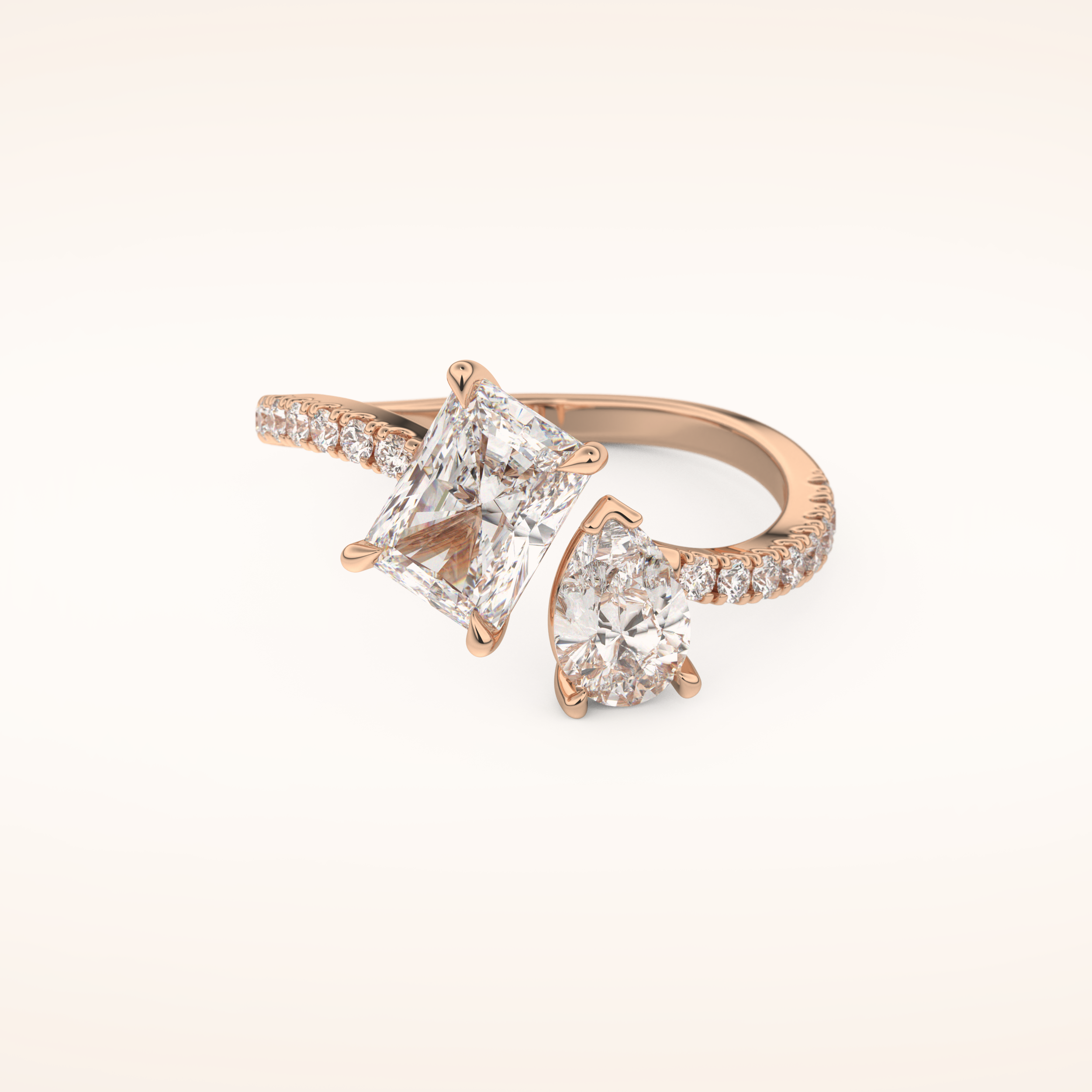 1.5 CT Radiant Shaped Toi Et Moi & Pave Open Shank Moissanite Engagement Ring